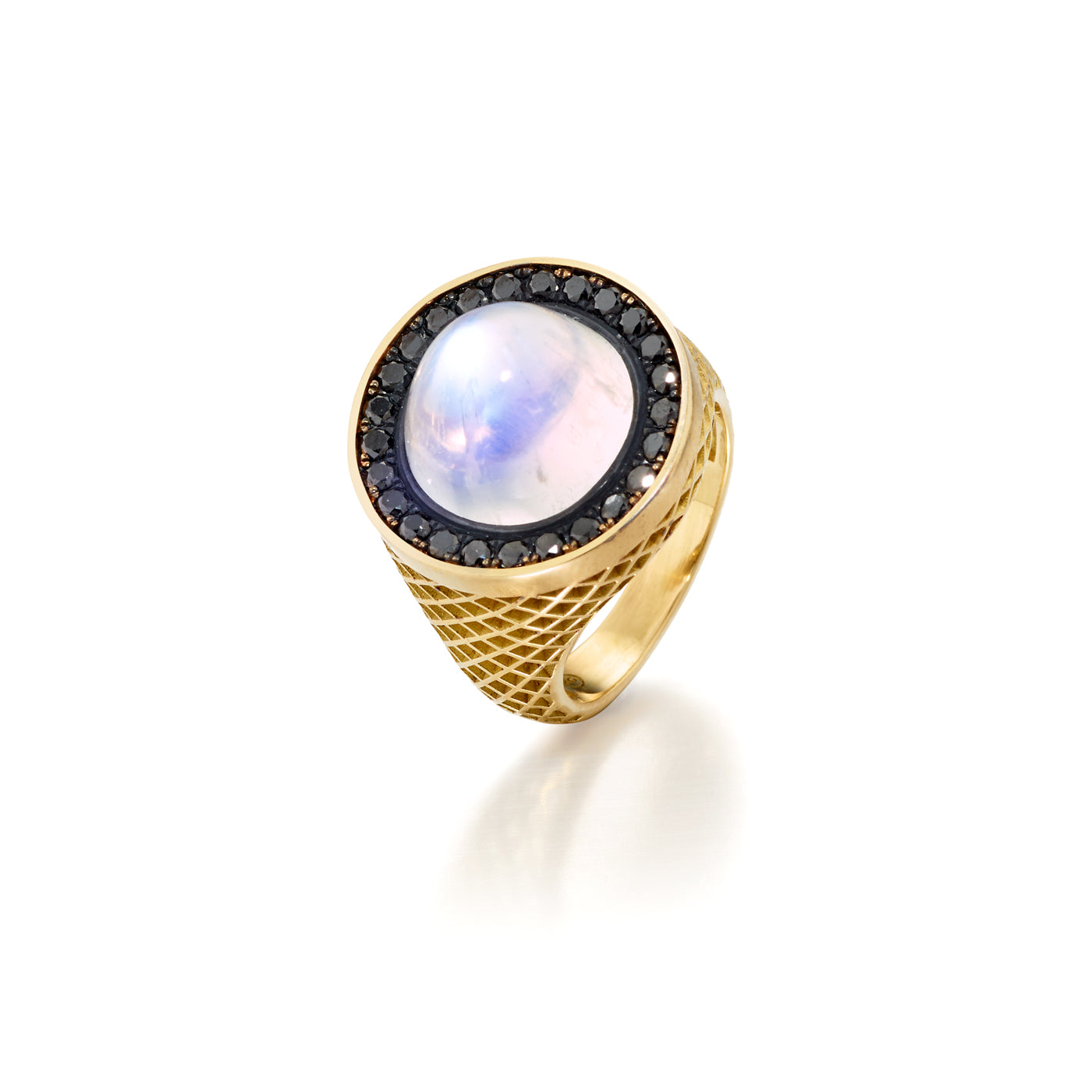 Moonstone and Black Diamond Ring