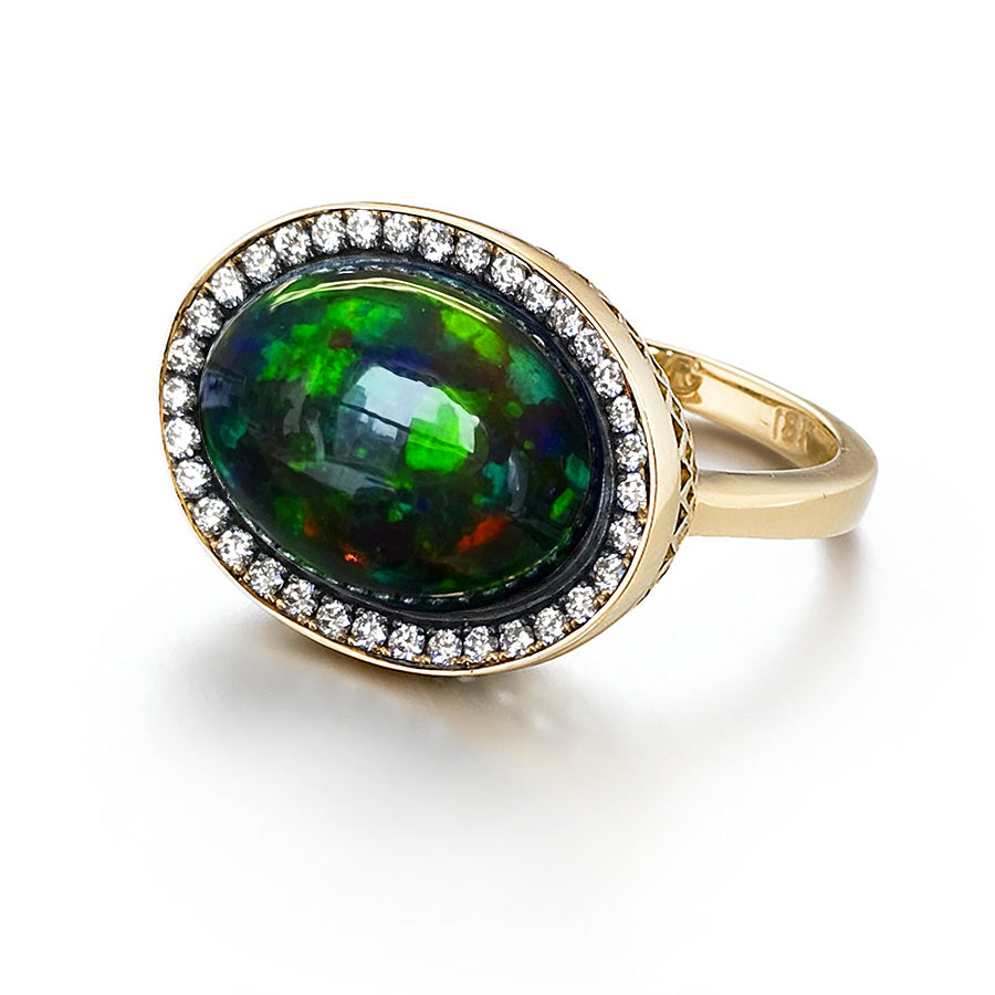 Black Opal and Diamond Ring