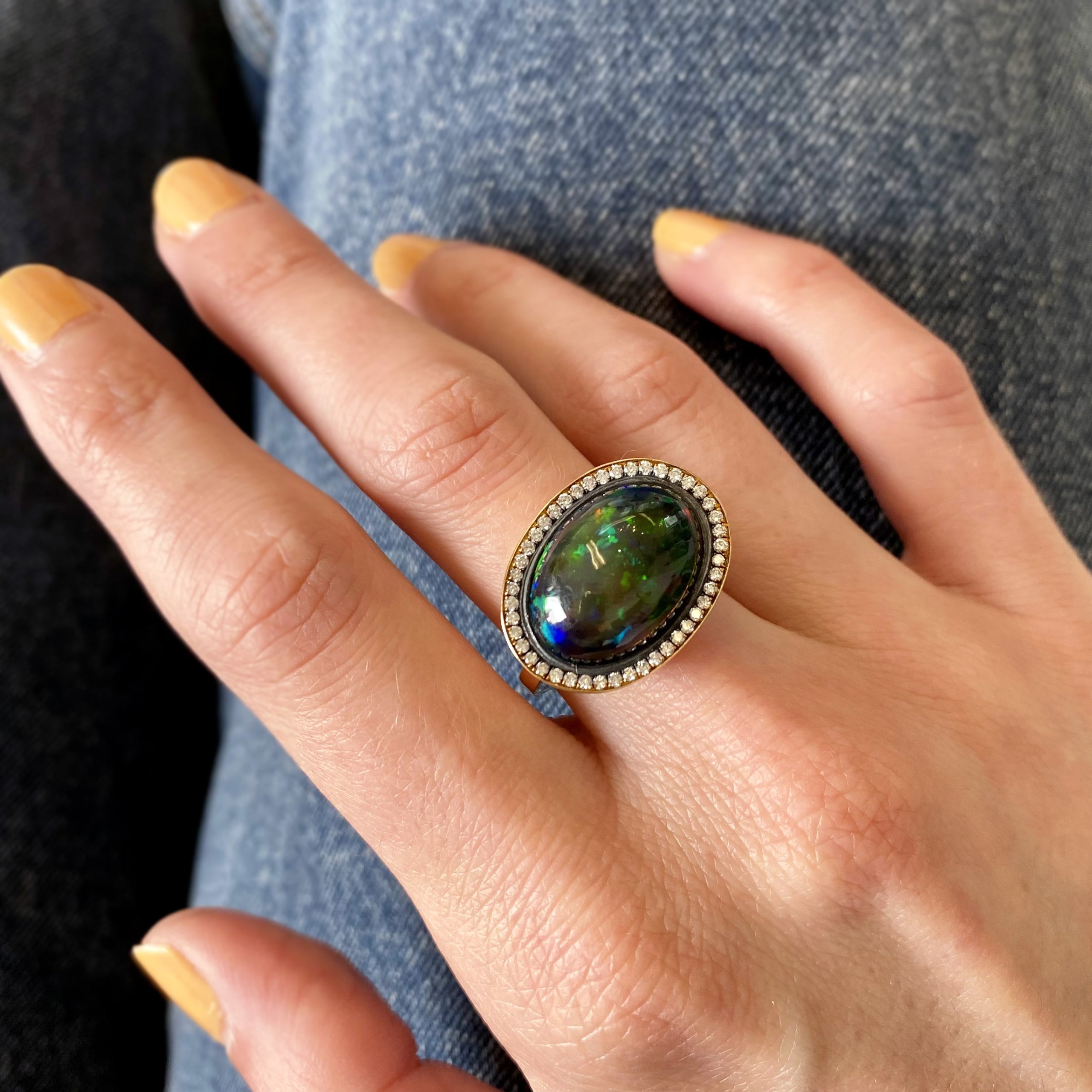 Black Opal and Diamond Ring