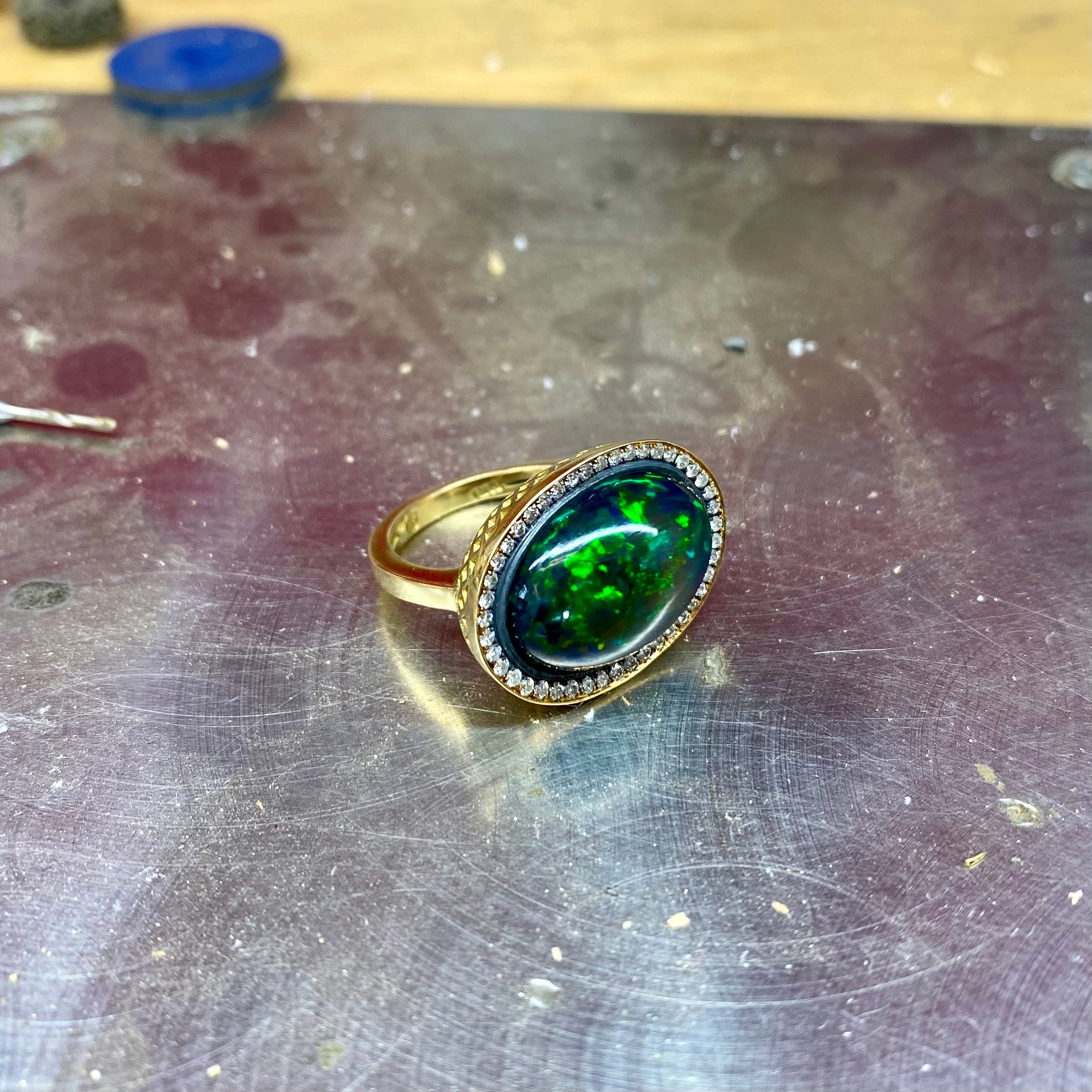 Black Opal and Diamond Ring