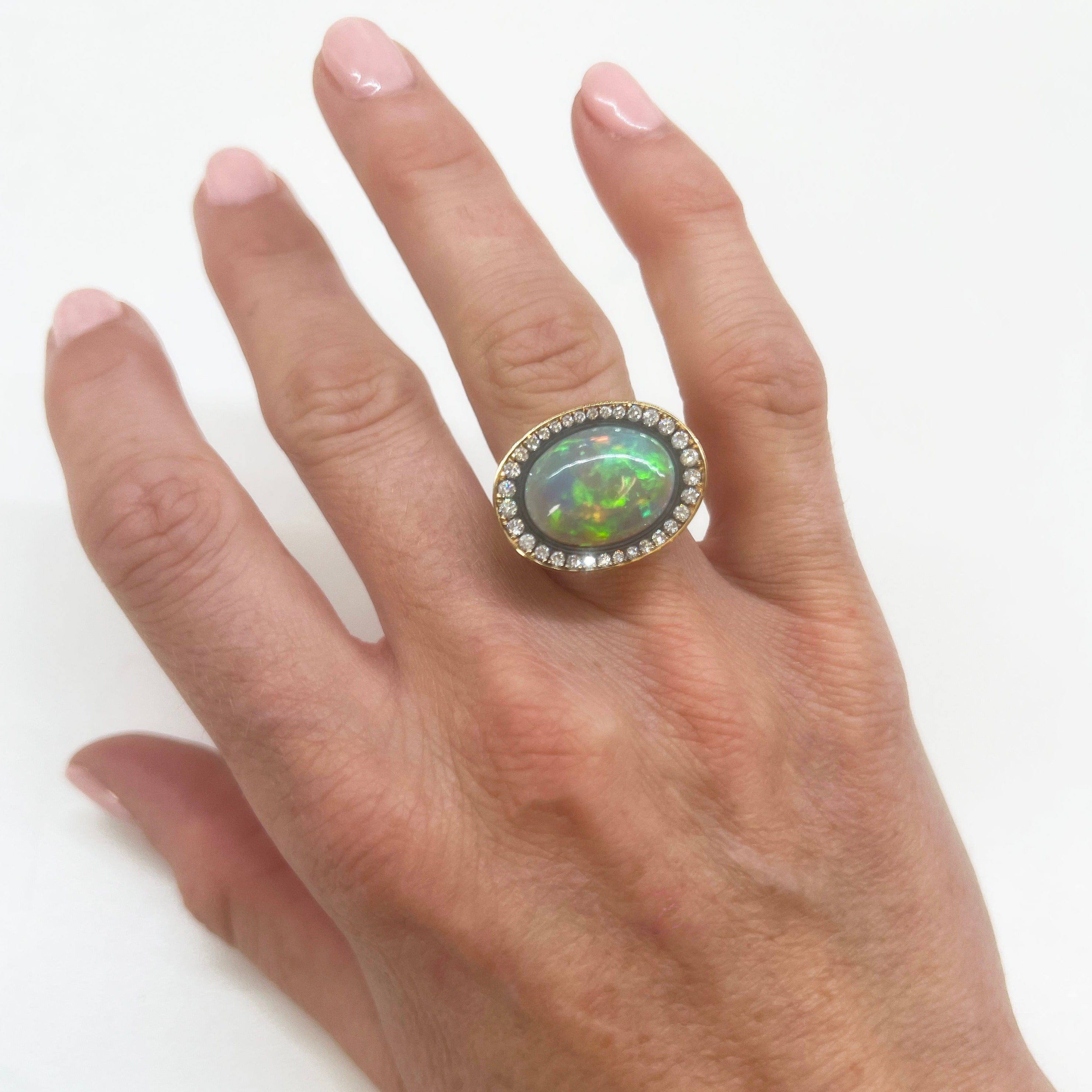Ethiopian Opal and Diamond Ring