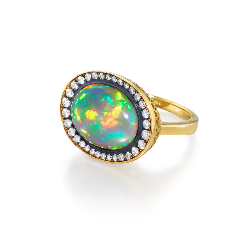 Ethiopian Opal and Diamond Ring