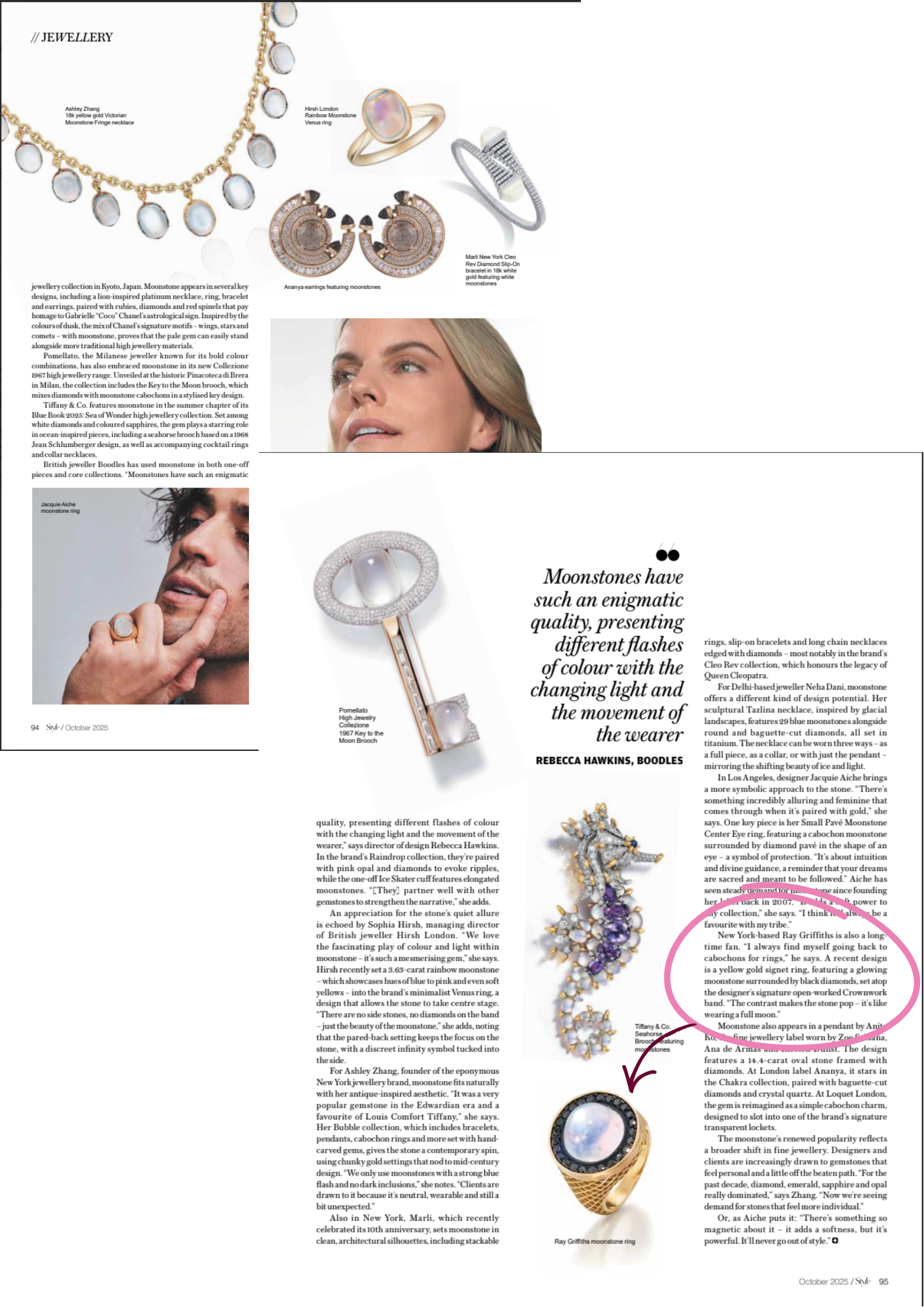 Moonstone and Black Diamond Ring