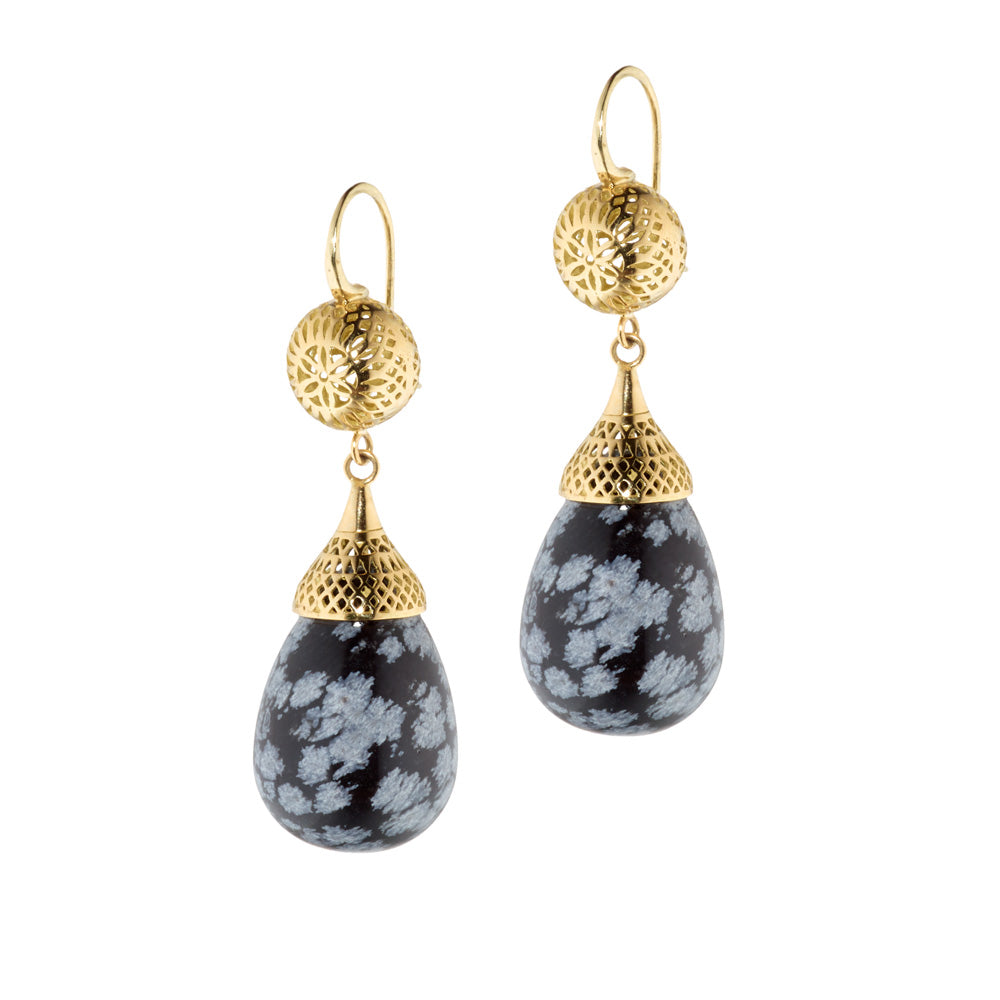 Hot Snowflake Obsidian Earrings