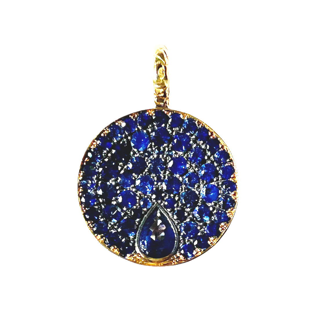 Pave Diamond & Blue Sapphire fashion Tag Pendant, (8017-DGM)