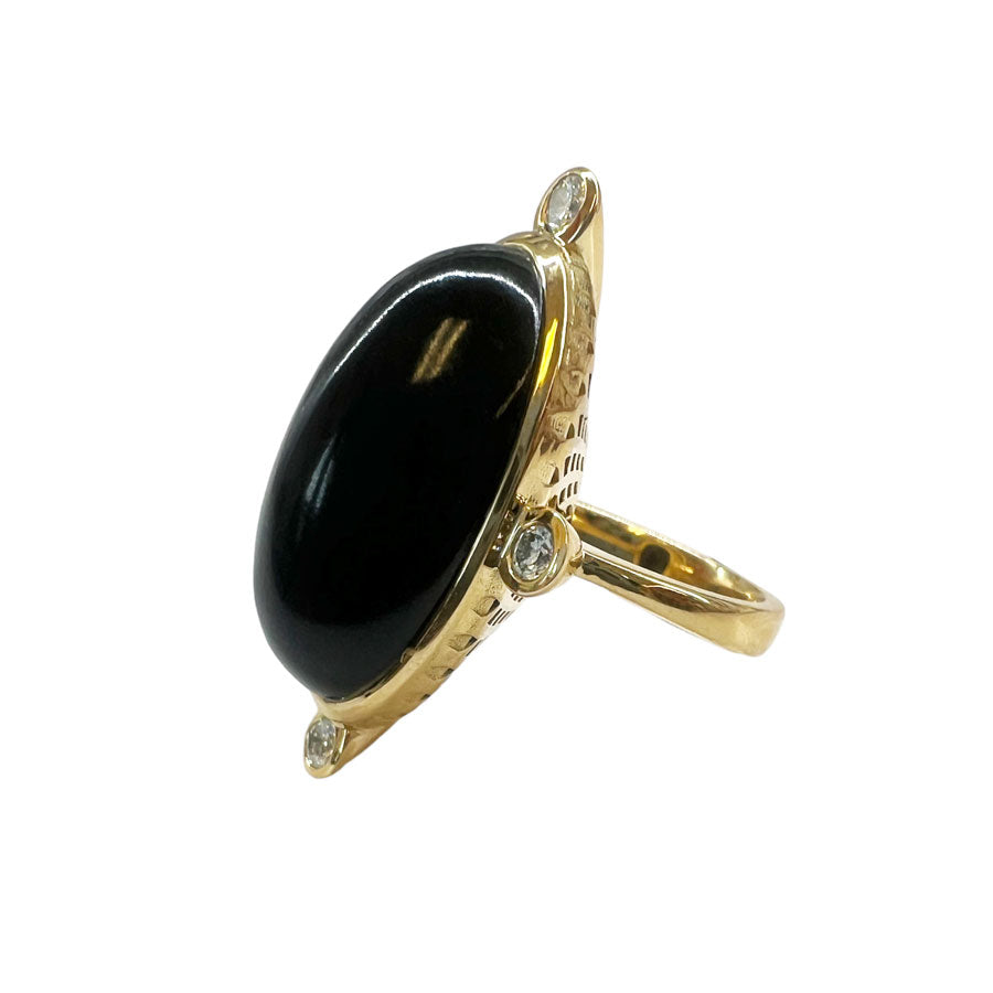 Black Jade and Diamond Accent Ring