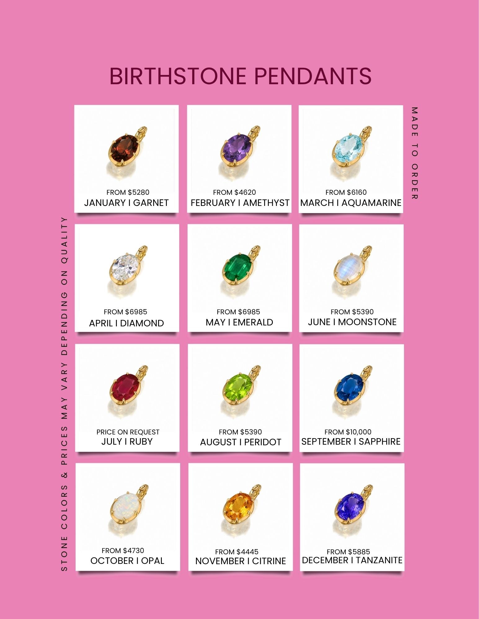 North-South Drop Birthstone Pendant — 18K Yellow Gold, Made to Order