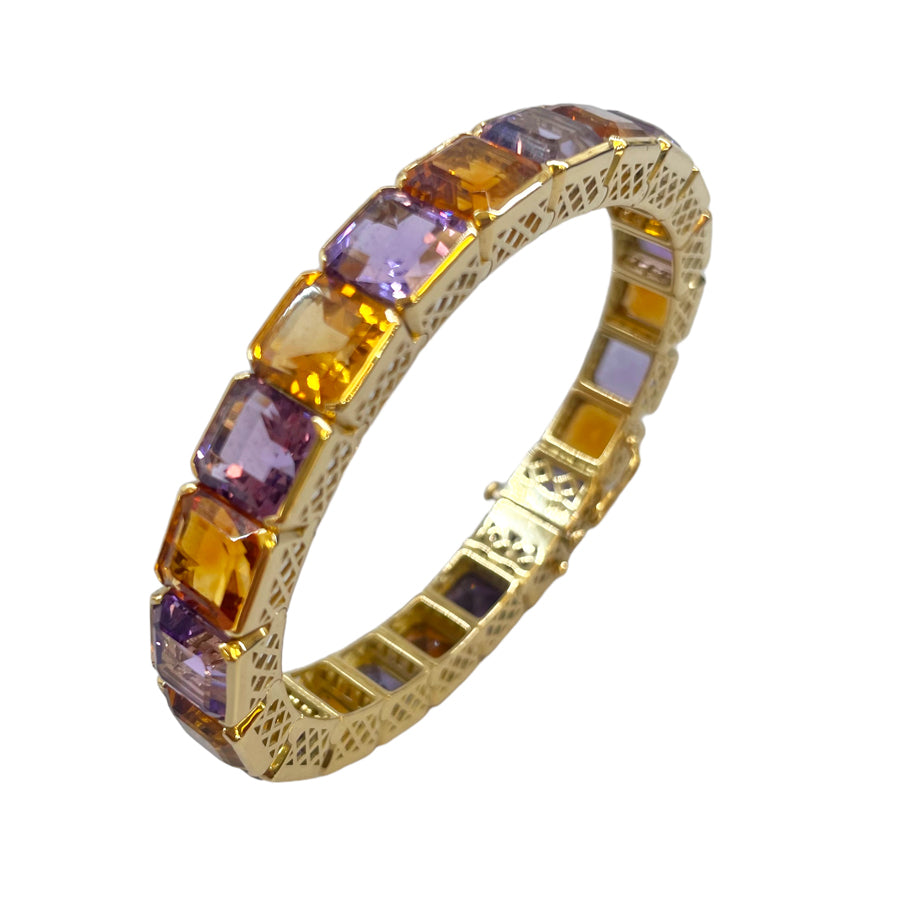 Gold Crownwork® Citrine & Amethyst Gemstone Tennis Bracelet