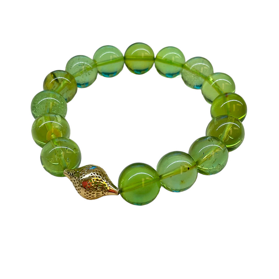Beaded Lithuanian Green Amber Stretch Bracelet