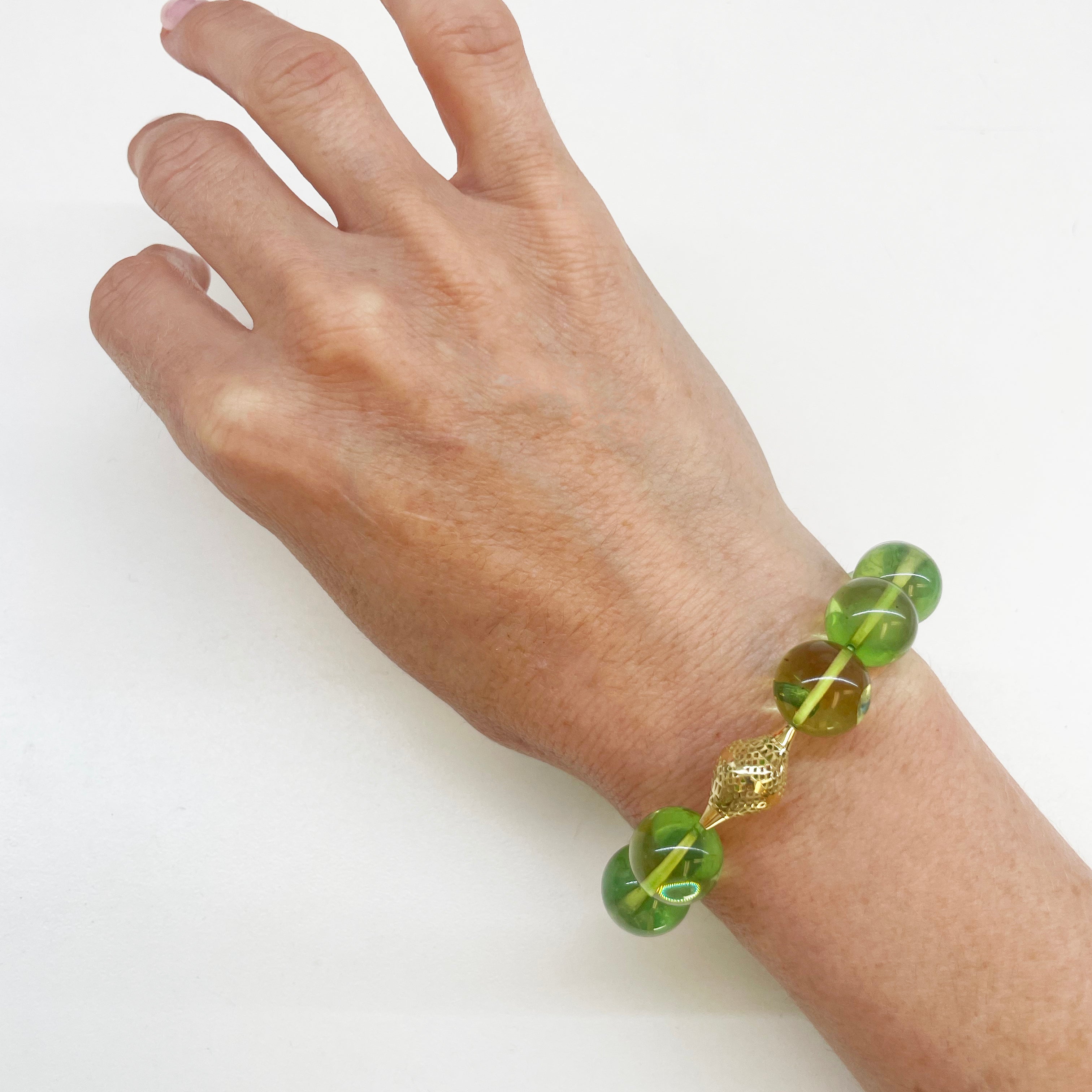 Beaded Lithuanian Green Amber Stretch Bracelet