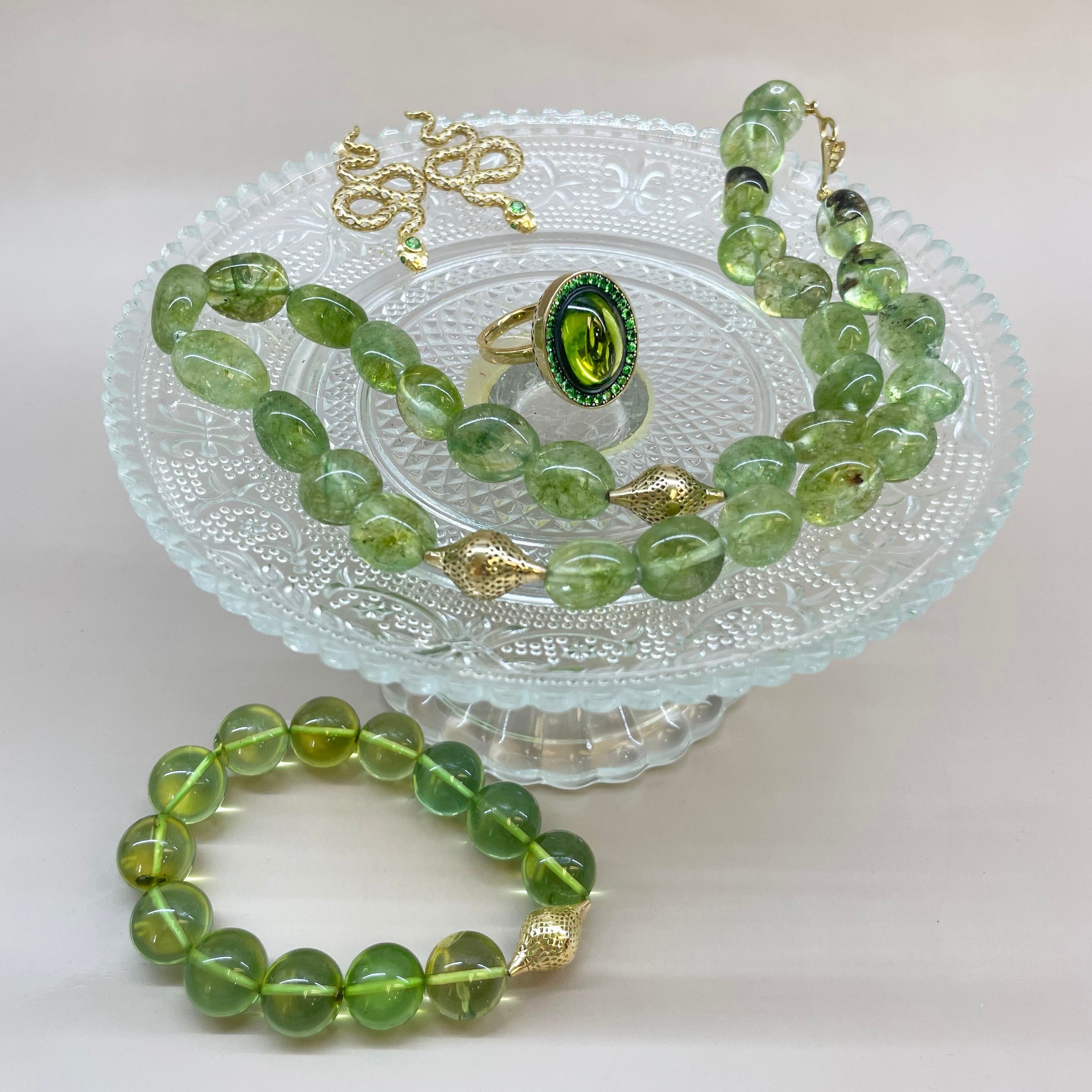 Graceful Transformation - outlet Peridot & Quartz - Beaded Necklace