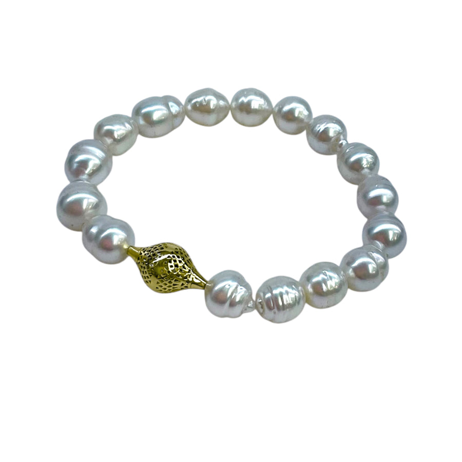 Ridged South Sea Pearl Stretch Bracelet