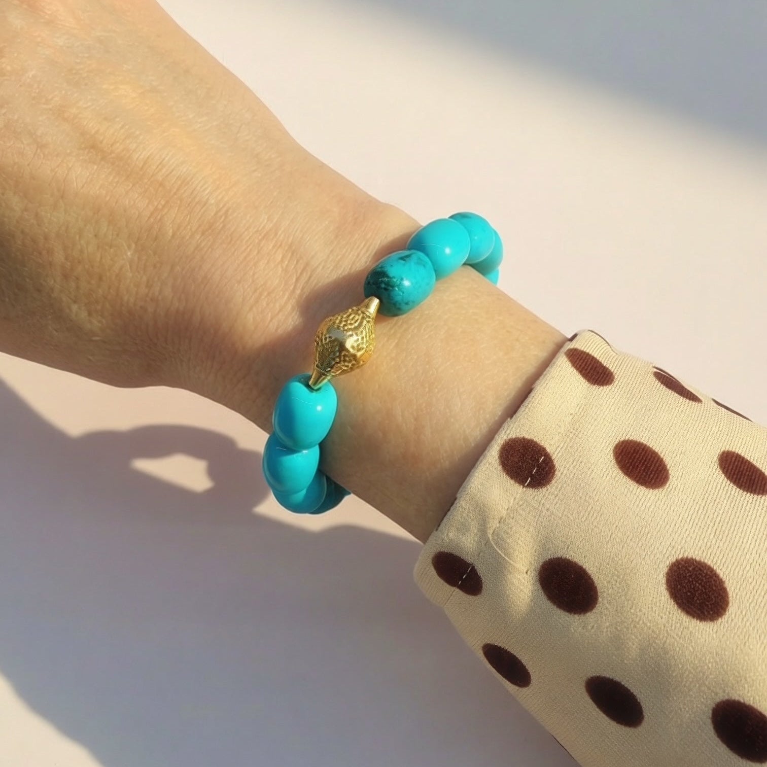 18K Yellow Gold Crownwork® Beaded Bracelet with Sonoran Turquoise