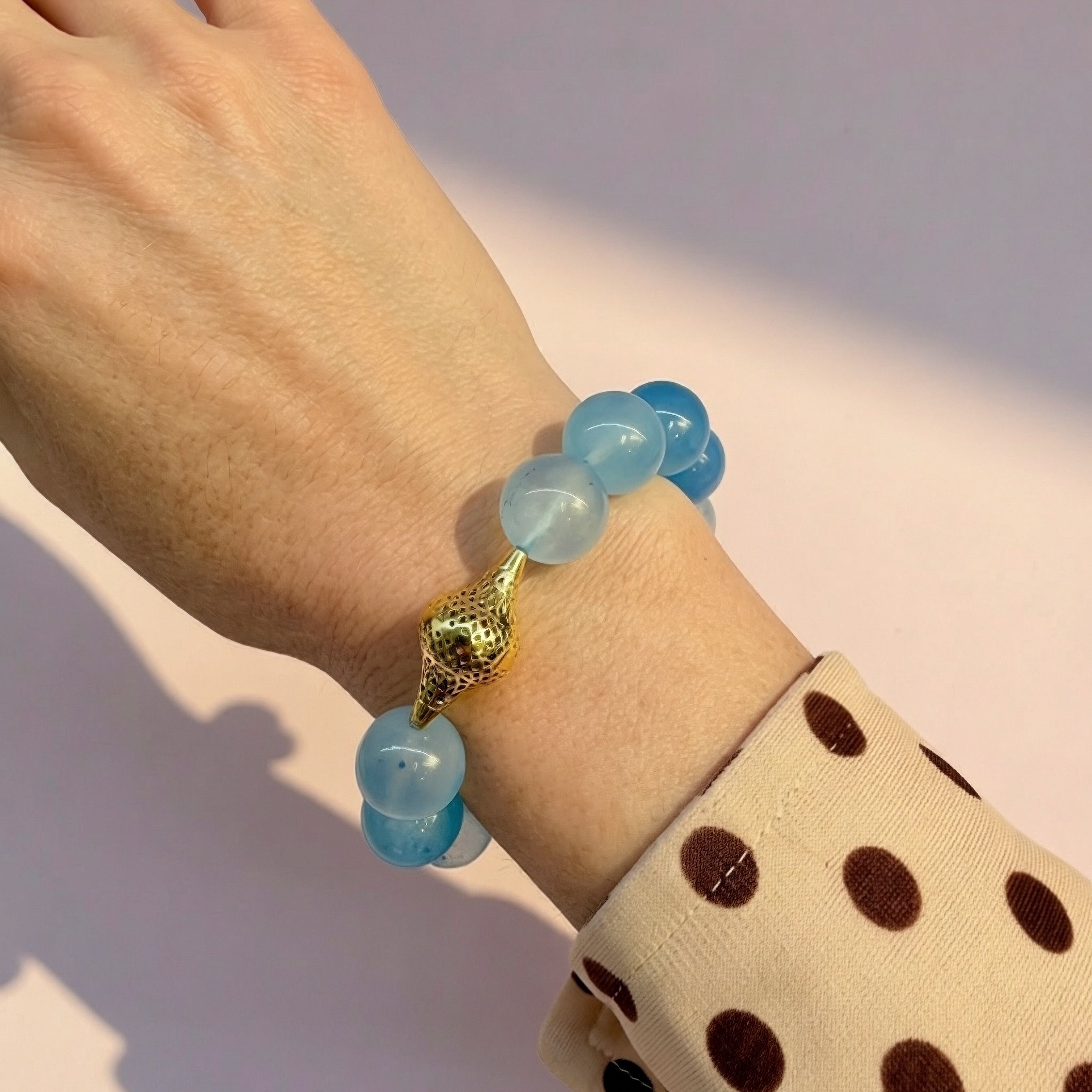 18K Yellow Gold Crownwork® Beaded Bracelet with Aquamarine