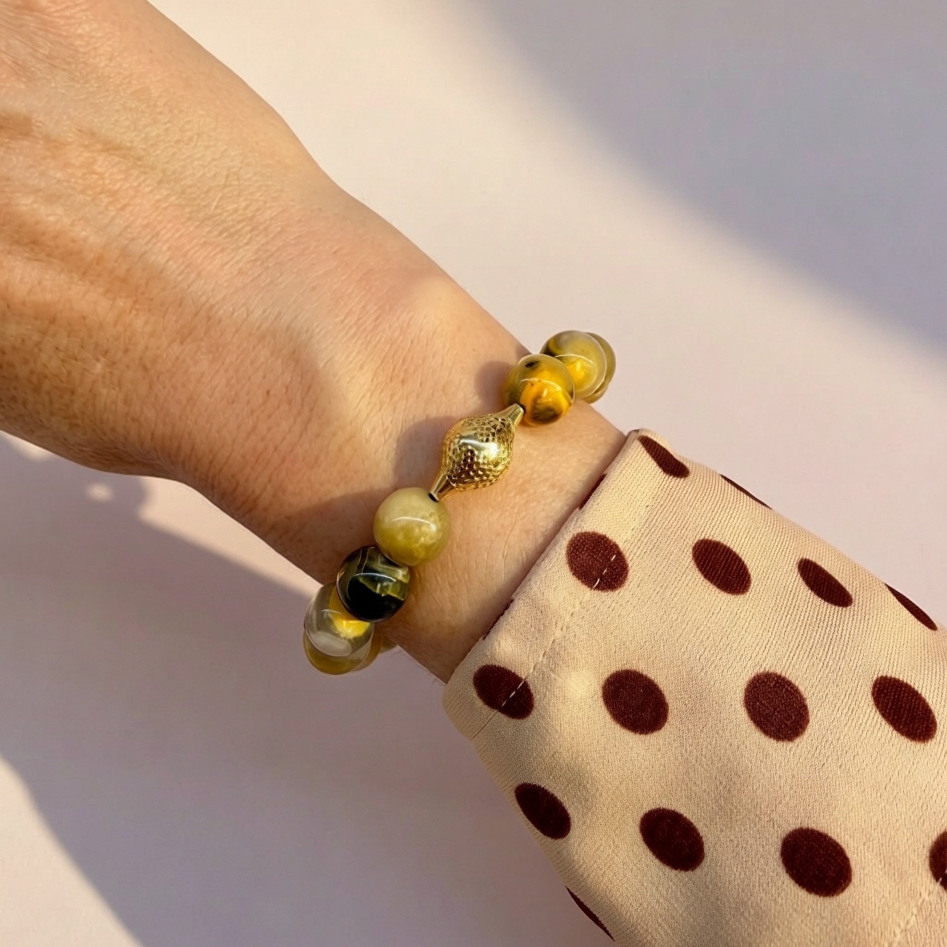 18K Yellow Gold Crownwork® Beaded Bracelet with Bumblebee Jasper