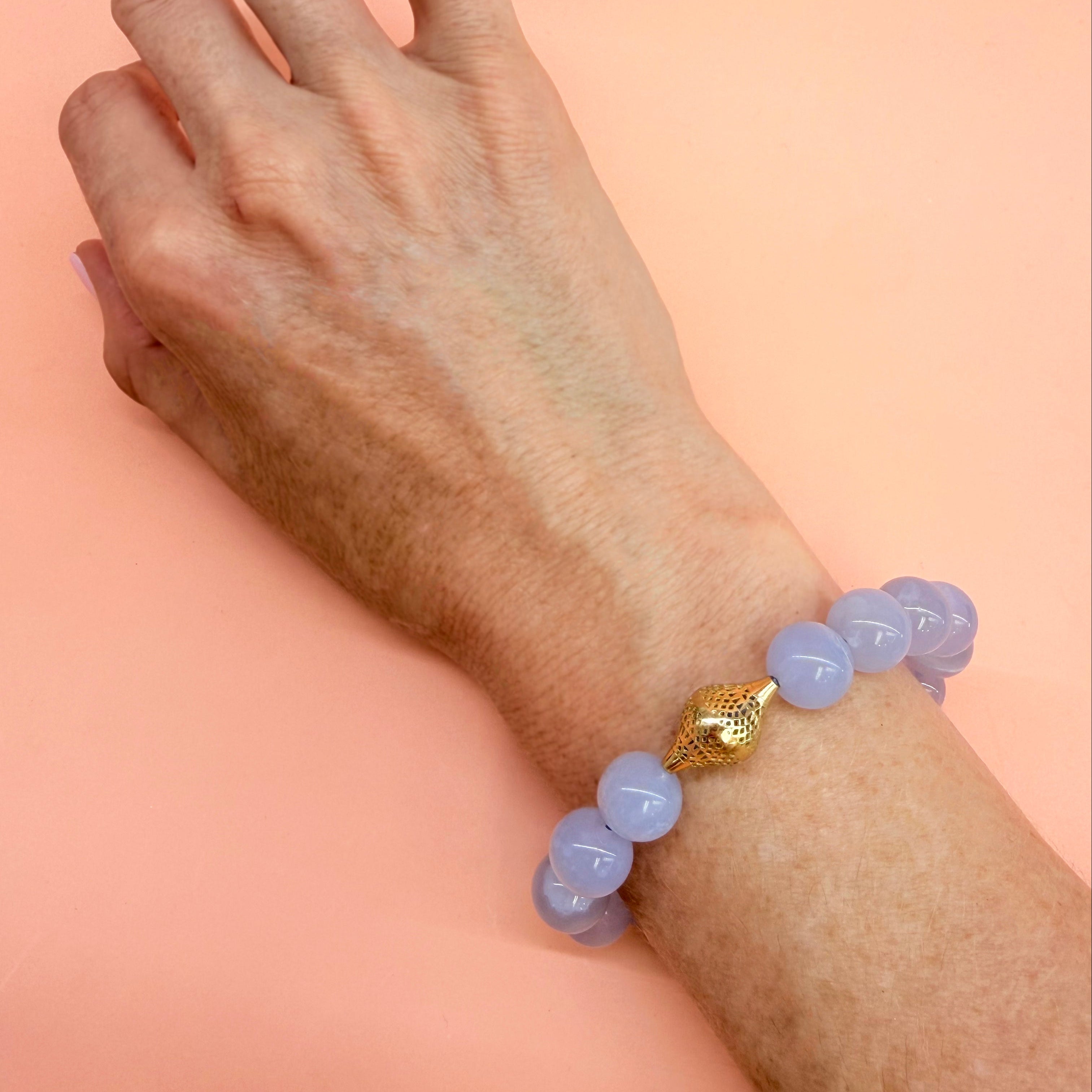 Chalcedony Crownwork® Beaded Stretch Bracelet 18K Gold