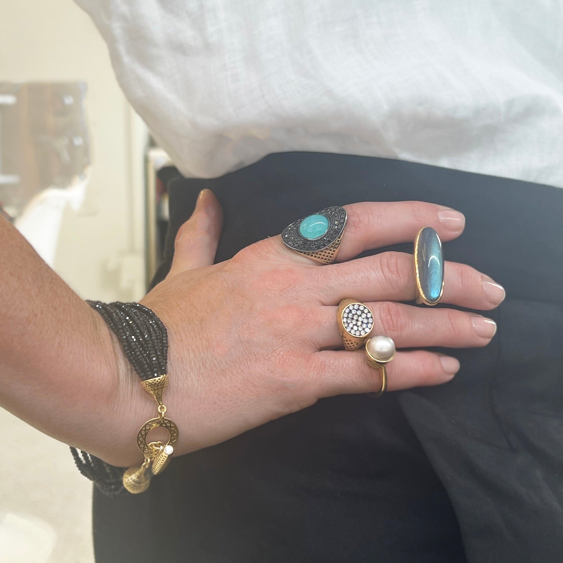 Chrysocolla and Black Diamond Regency Ring