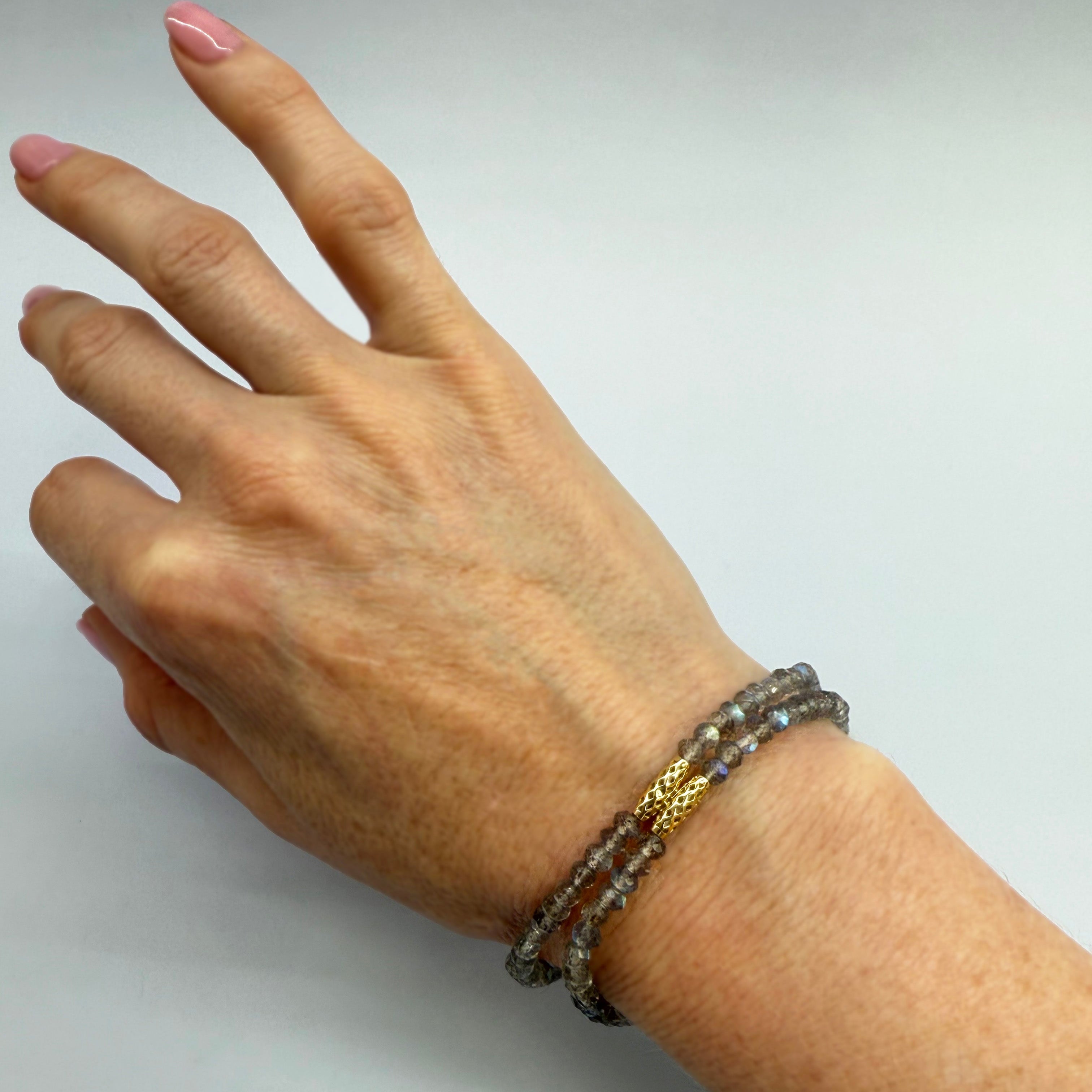 Double Beaded Labradorite Stretch Bracelet