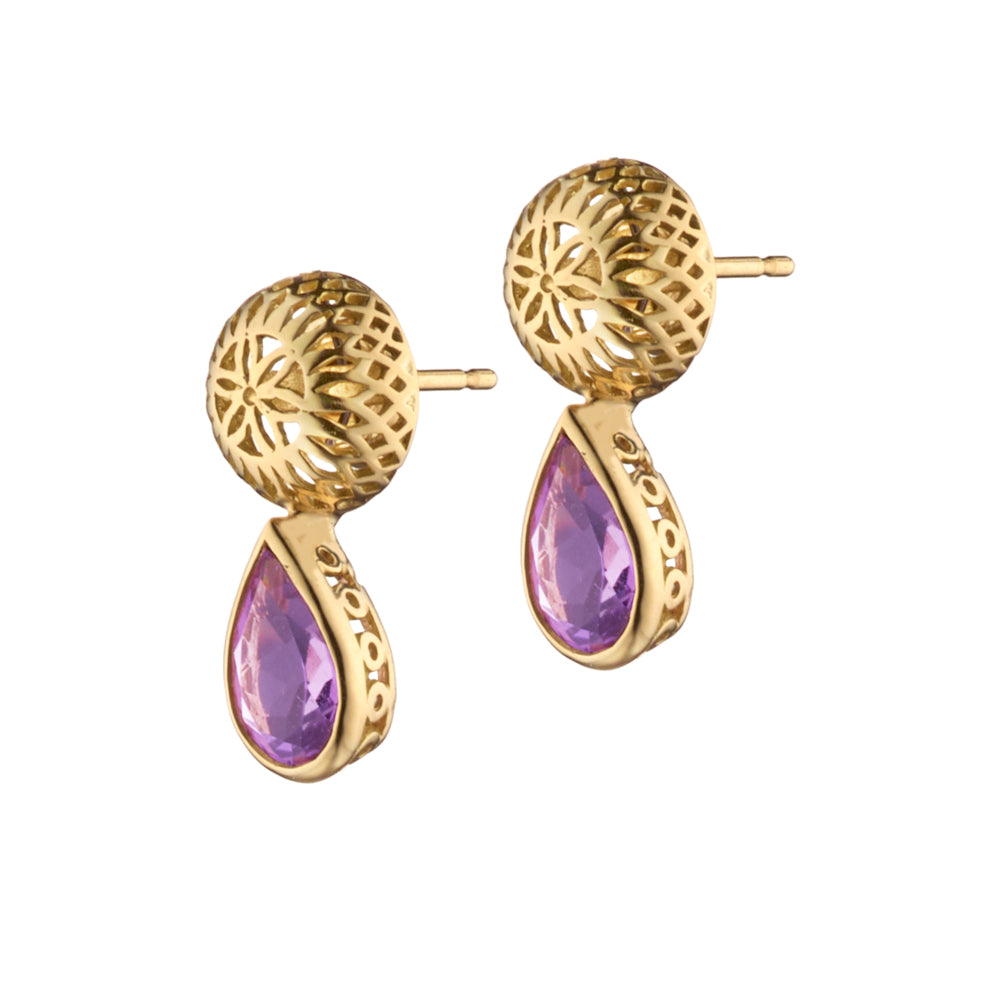 Crownwork® ball stud earrings with pear amethyst