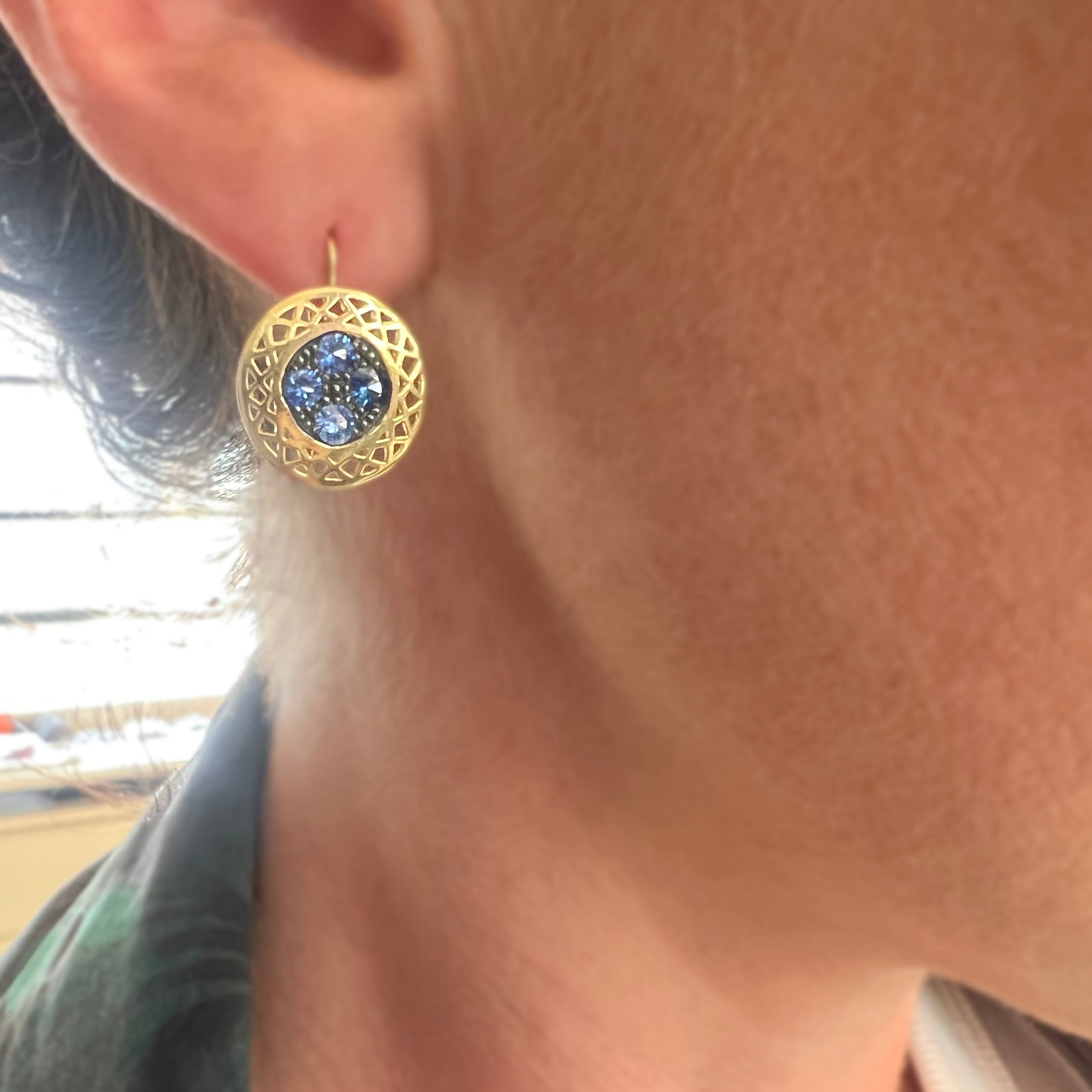 Blue Sapphire Crownwork® Disc Earrings
