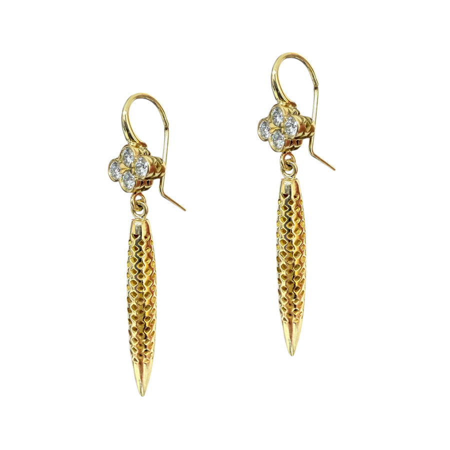 18K Yellow Gold Crownwork® Spear Earrings with Diamond Hook