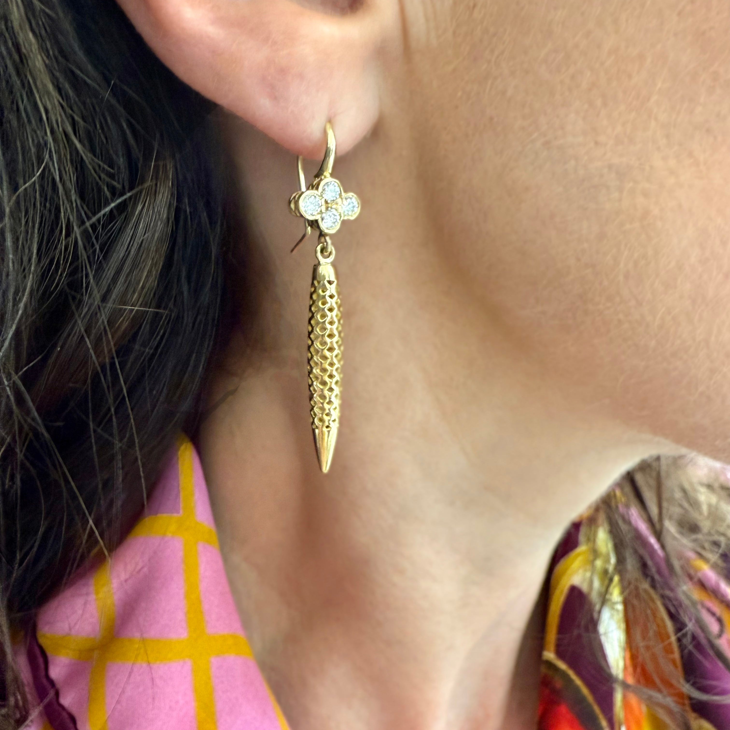 18K Yellow Gold Crownwork® Spear Earrings with Diamond Hook