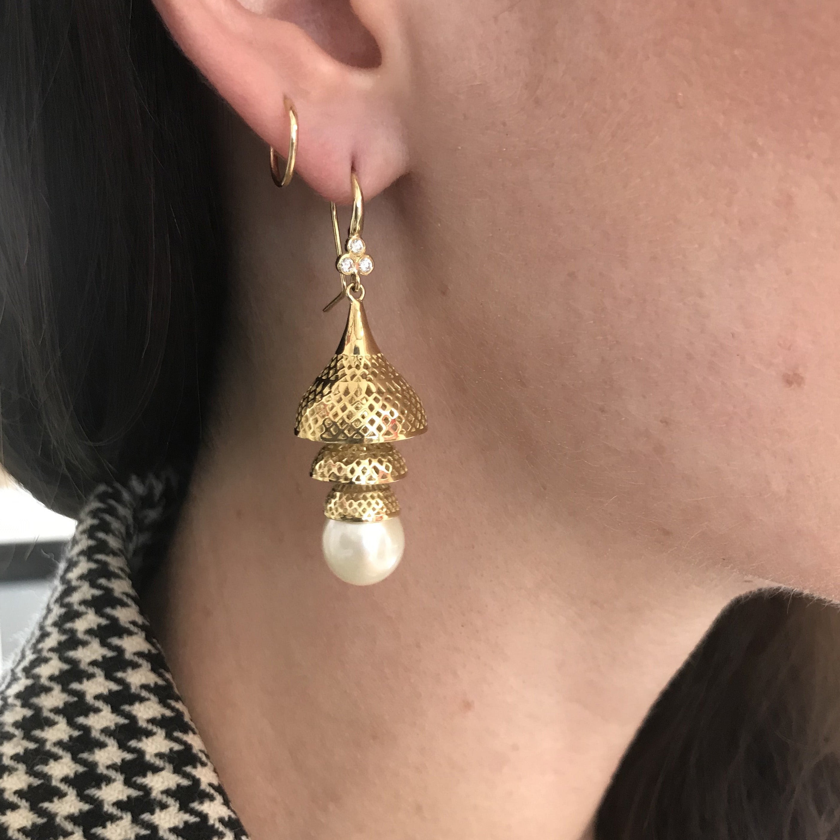 Crownwork® Pagoda Earrings with Pearl Drops