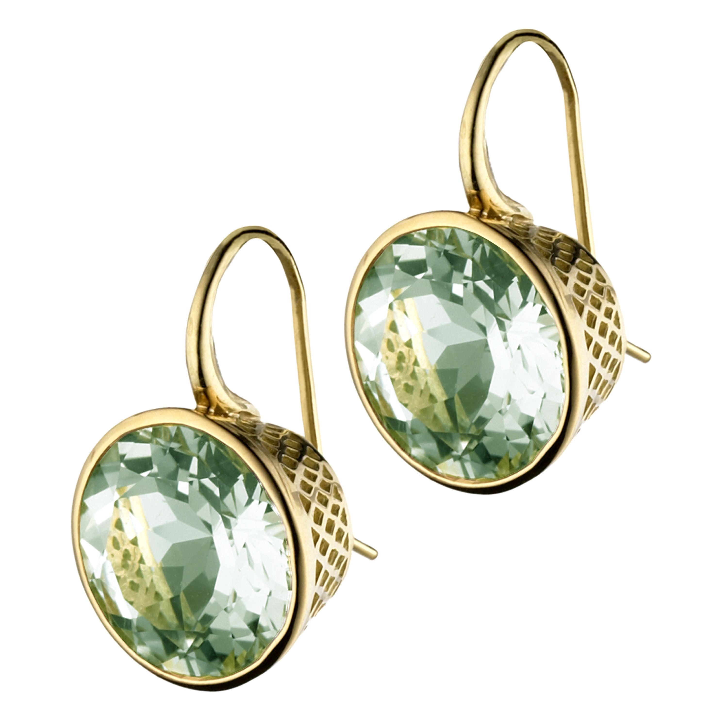 Medium Round Green Amethyst Crownwork® Earrings