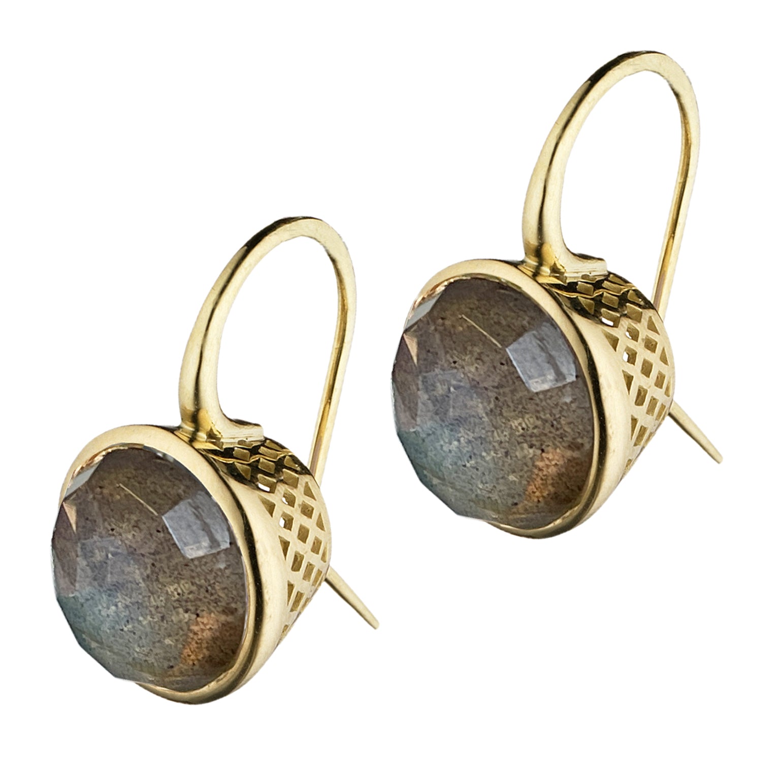 Small Round Labradorite Crownwork® Earrings