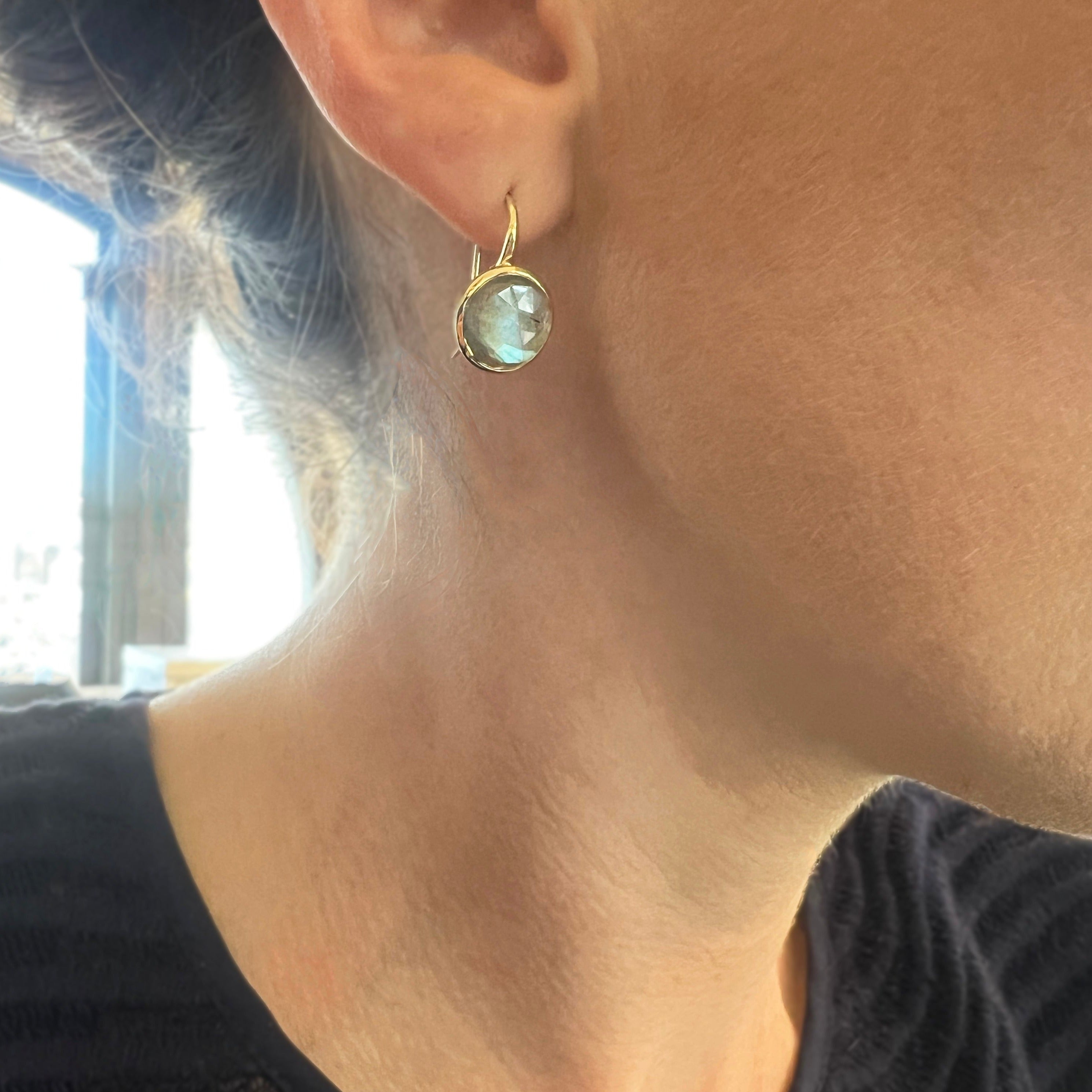 Small Round Labradorite Crownwork® Earrings