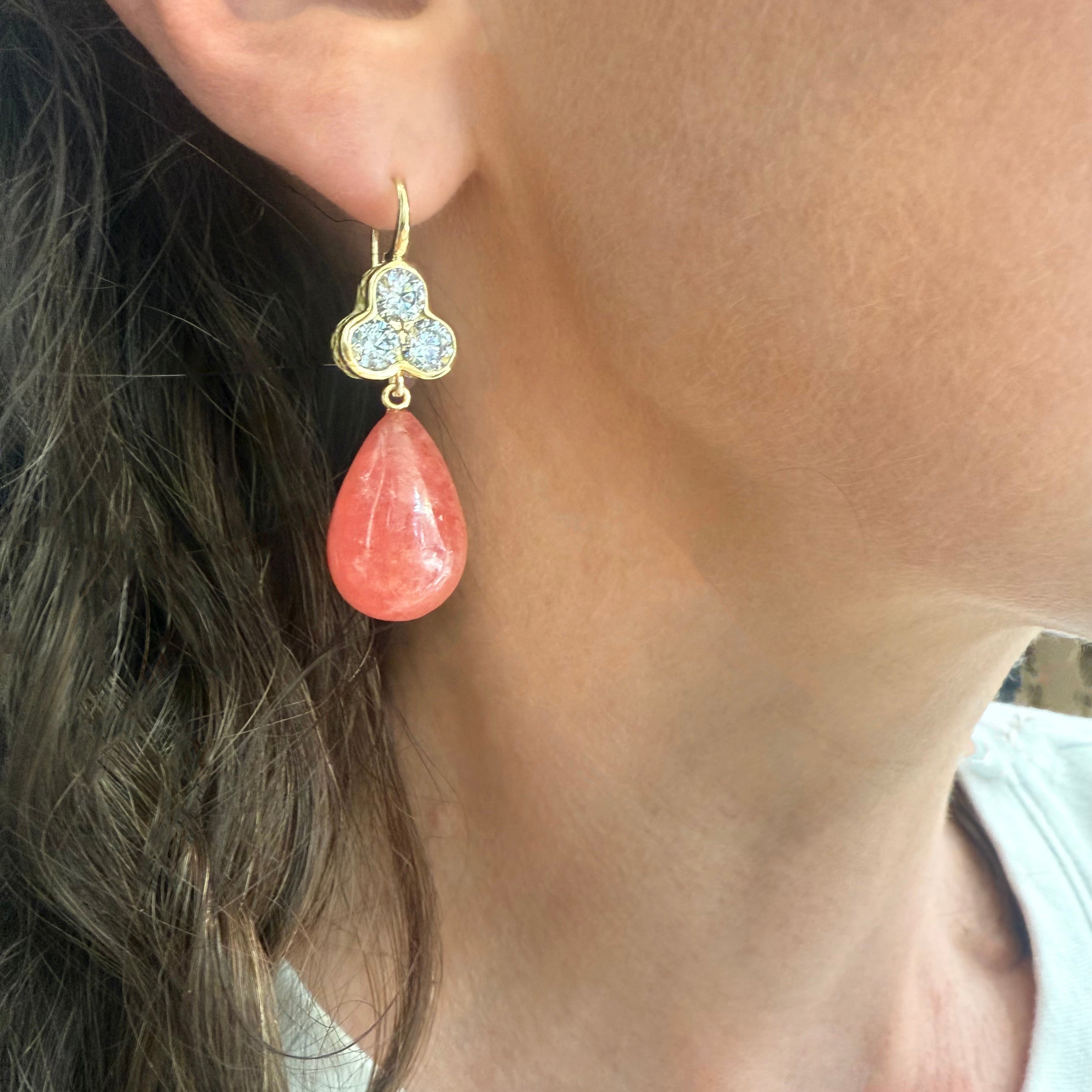 Rhodochrosite and Diamond Drop Earrings