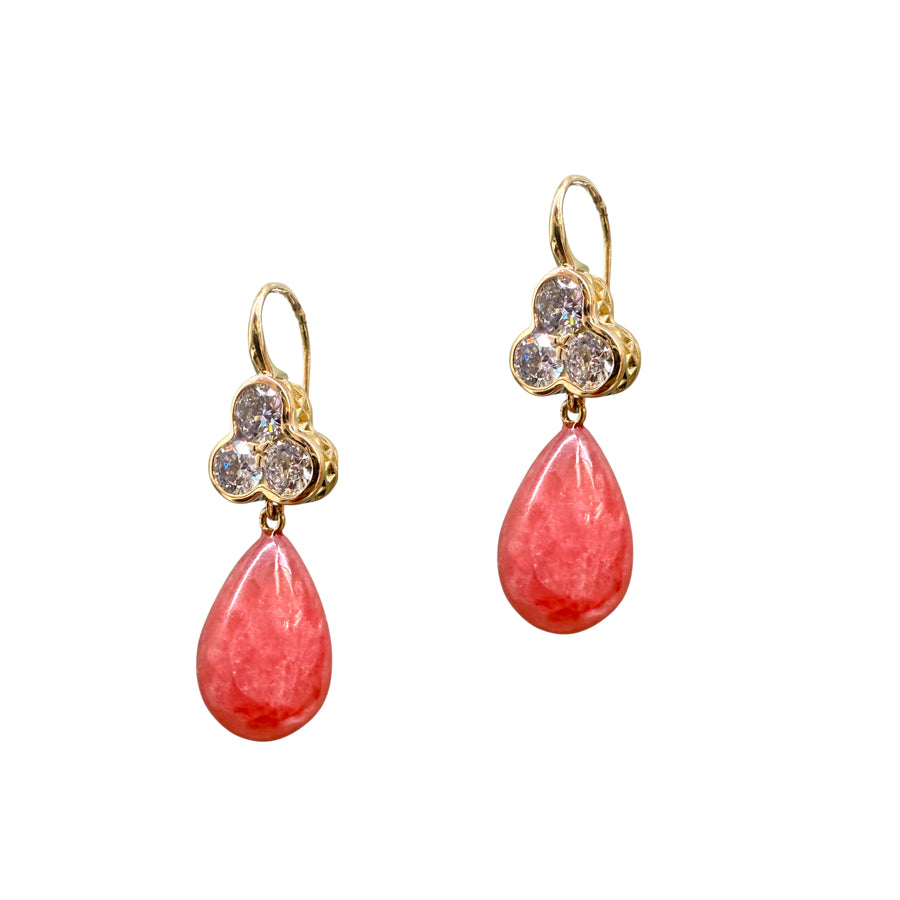Rhodochrosite and Diamond Drop Earrings