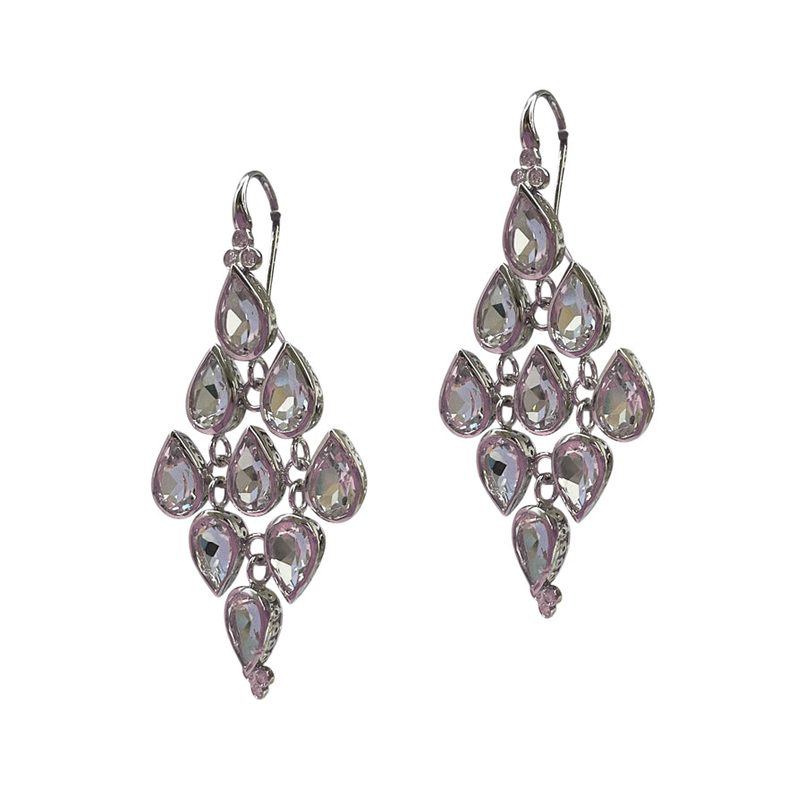 Palladium White Gold, White Topaz Chandelier Earrings with Diamond Hooks