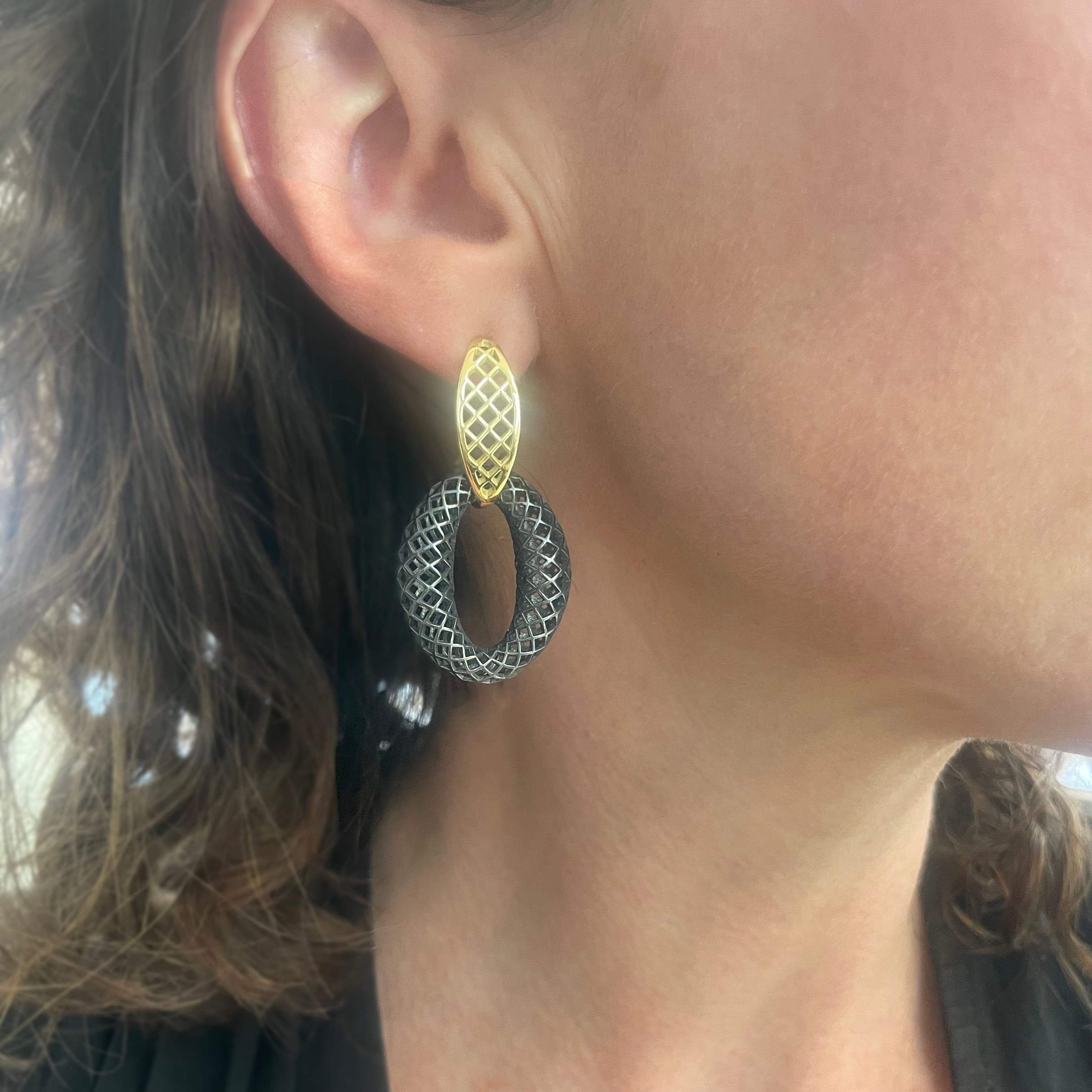 Oxidized Chubby Crownwork® Link Drop Earrings
