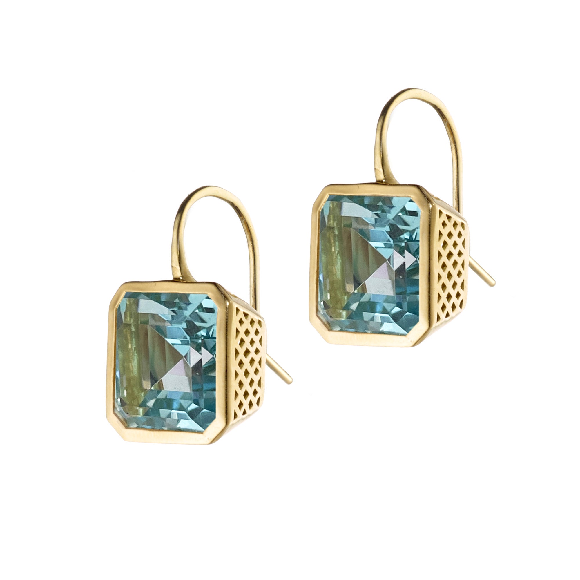 Blue Topaz Emerald Cut Crownwork® Earrings