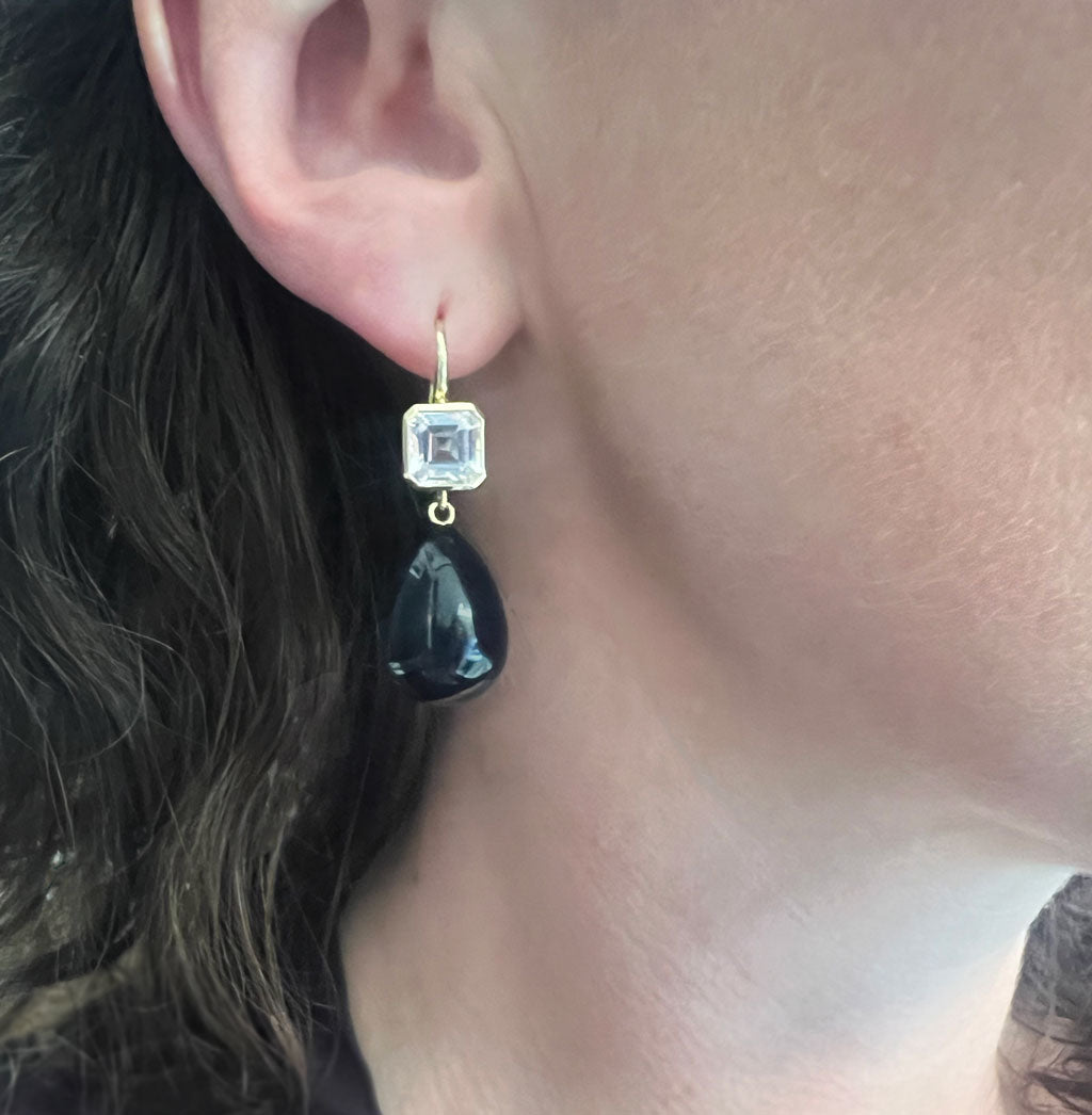 White Topaz and Black Onyx Drop Earrings