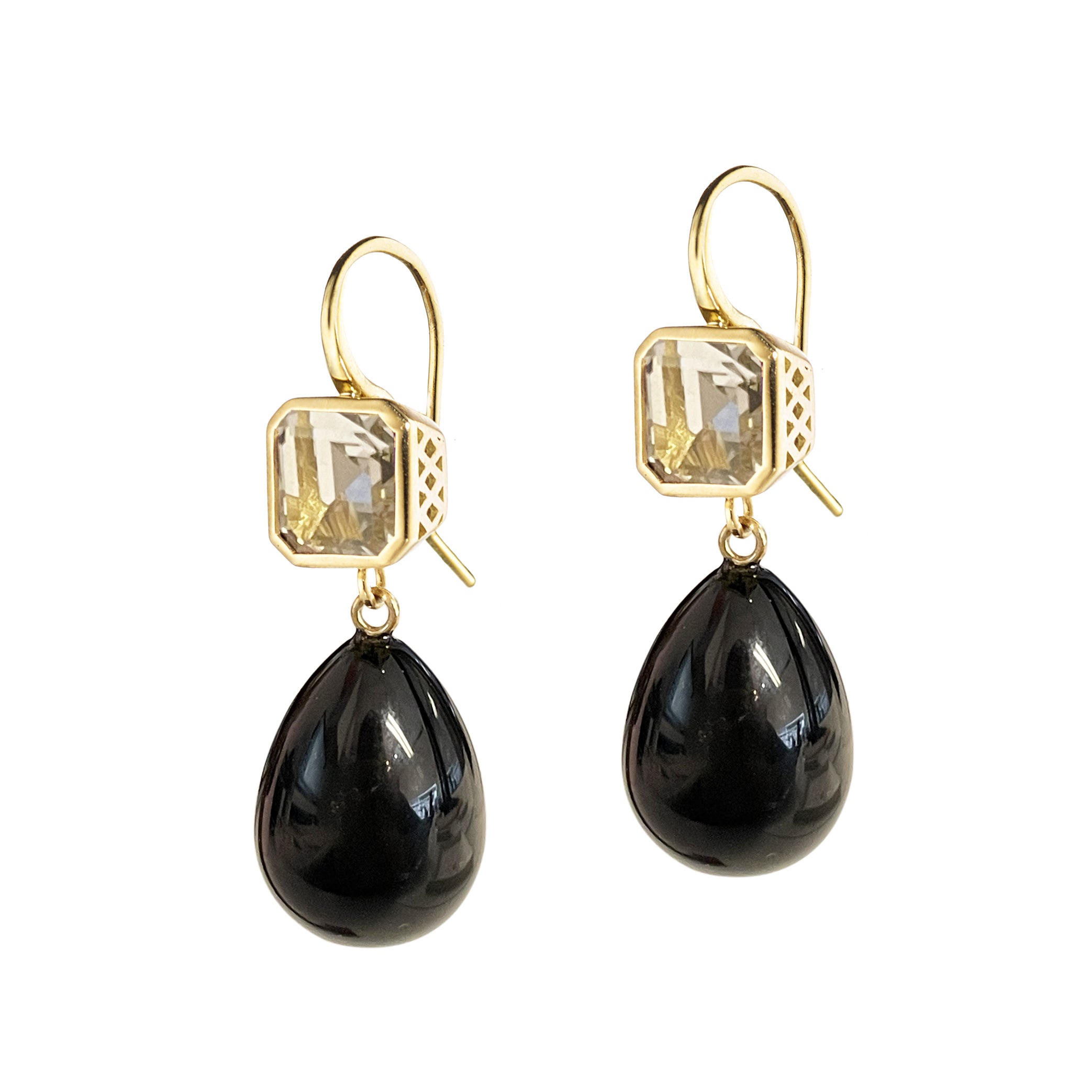 White Topaz and Black Onyx Drop Earrings