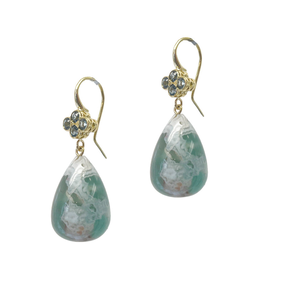Green Sapphire Clover Top Earrings with Aquaprase™ drops