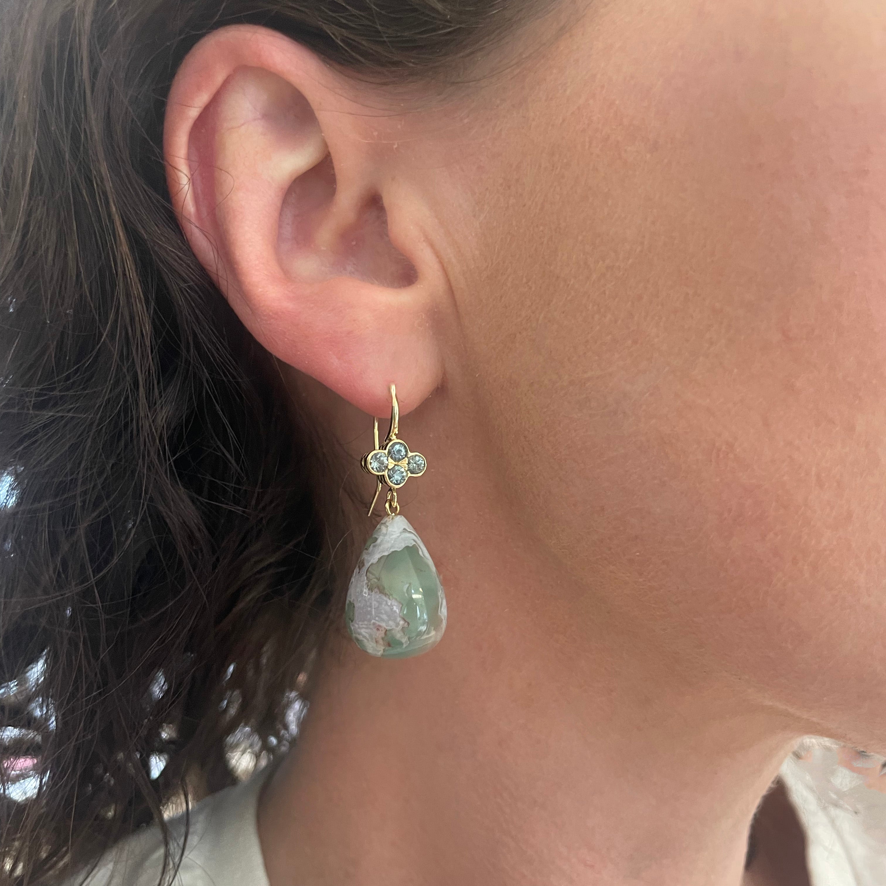 Green Sapphire Clover Top Earrings with Aquaprase™ drops