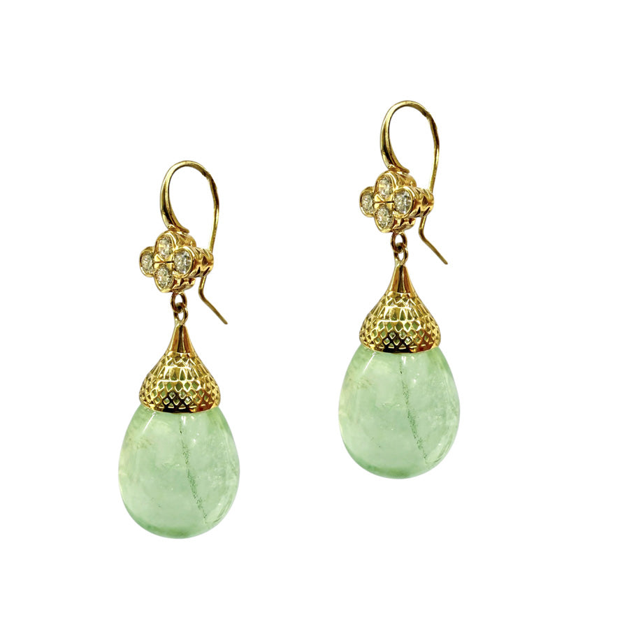 Fluorite Drop Earrings with Diamond Clover Tops