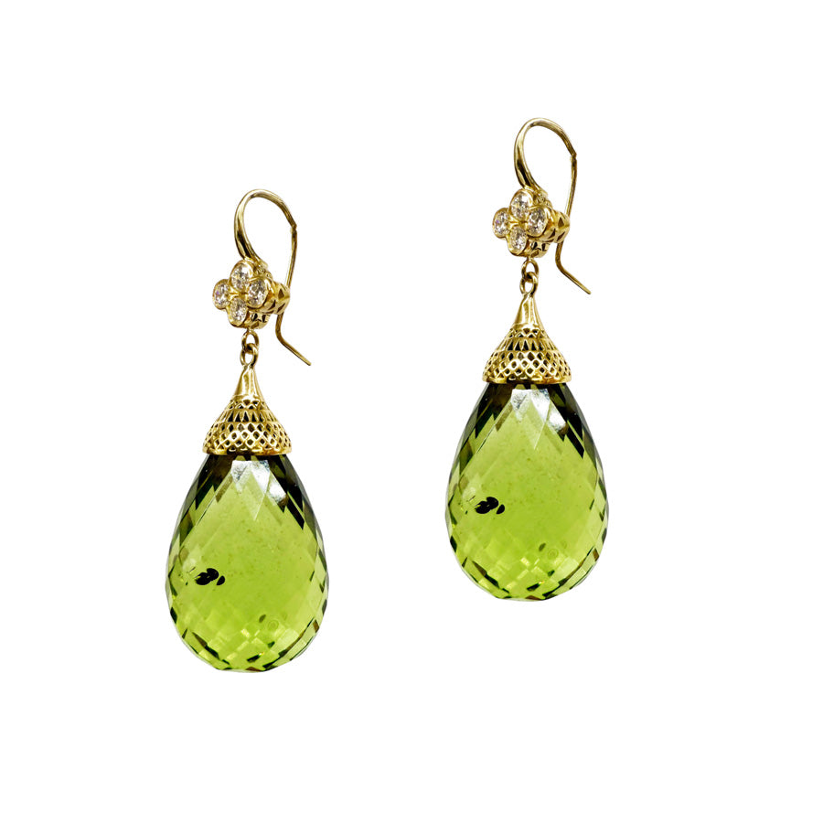 Faceted Green Amber with Diamond Clover Tops