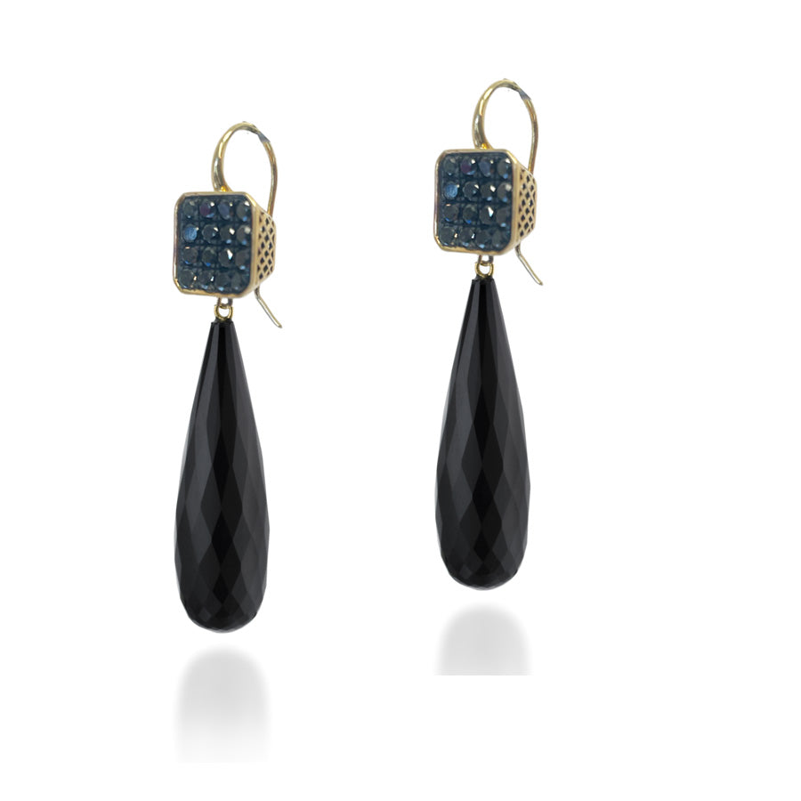 Black Diamond Earrings with Faceted Black Onyx Drops