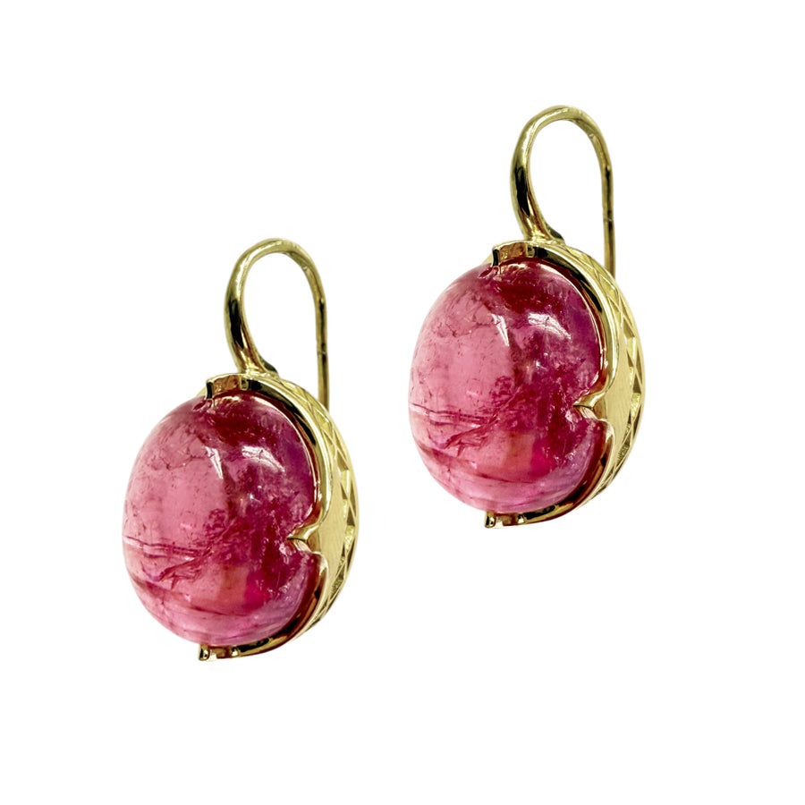 18K Yellow Gold Crownwork® Claw Set Pink Tourmaline Earrings