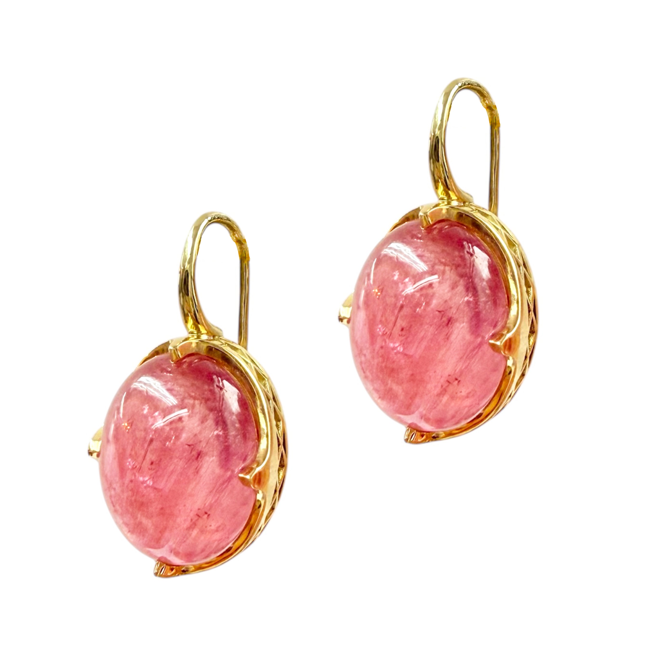18K Yellow Gold Crownwork® Claw Set Pink Tourmaline Earrings