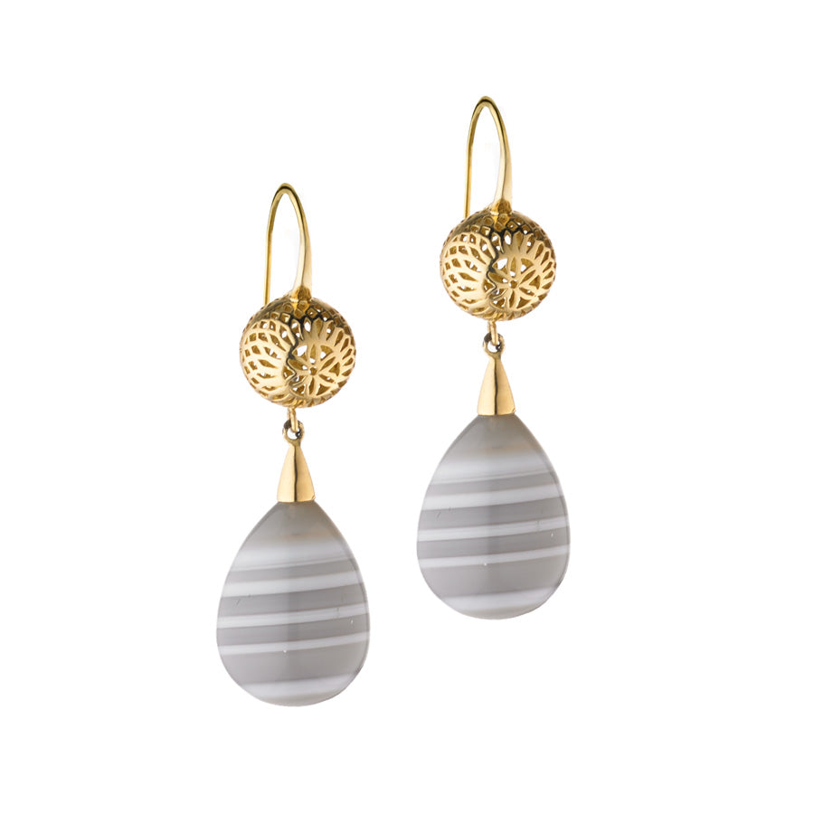 Crownwork Ball and Banded Agate Drop Earrings