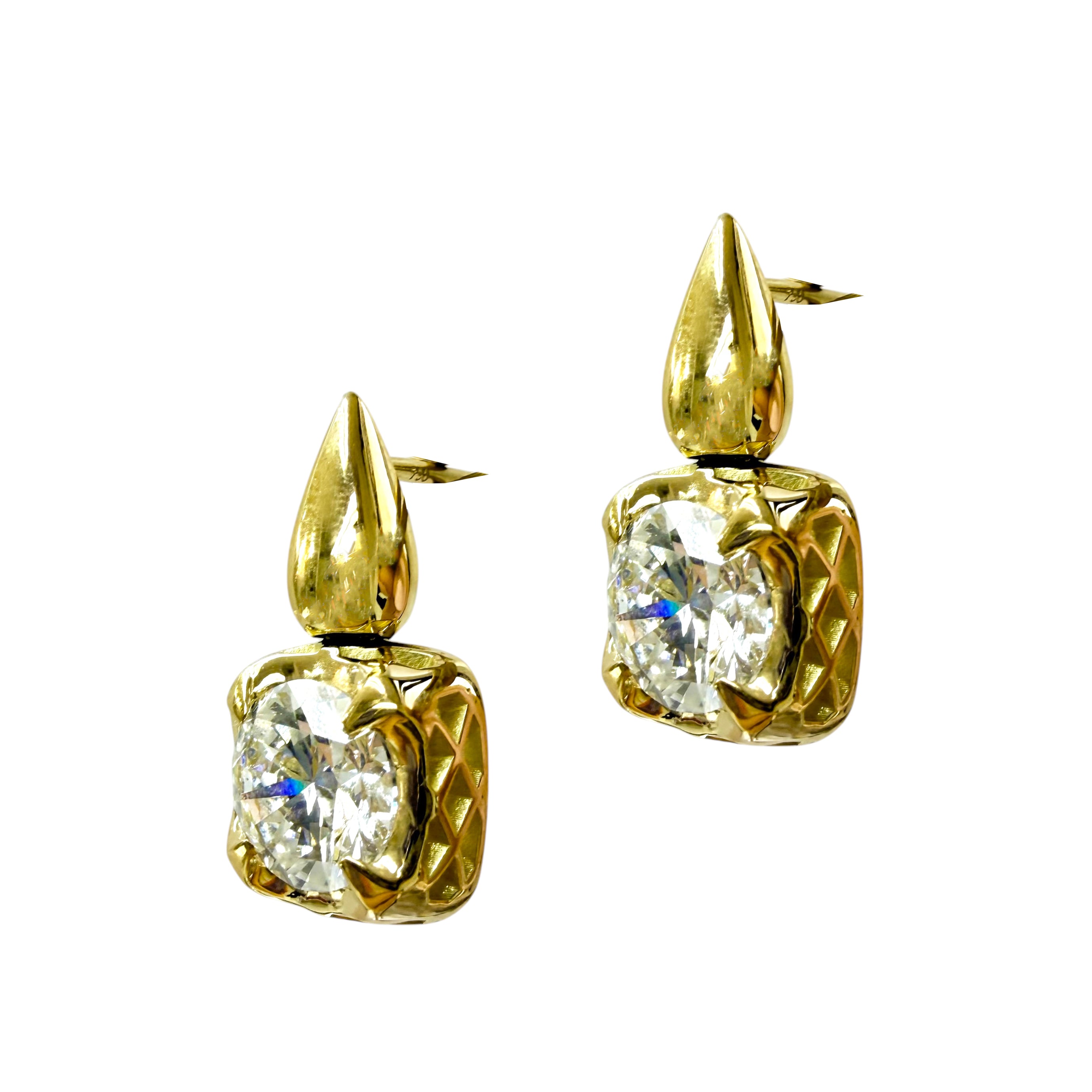 18K Yellow Gold Crownwork® Round Diamond Drop Earrings