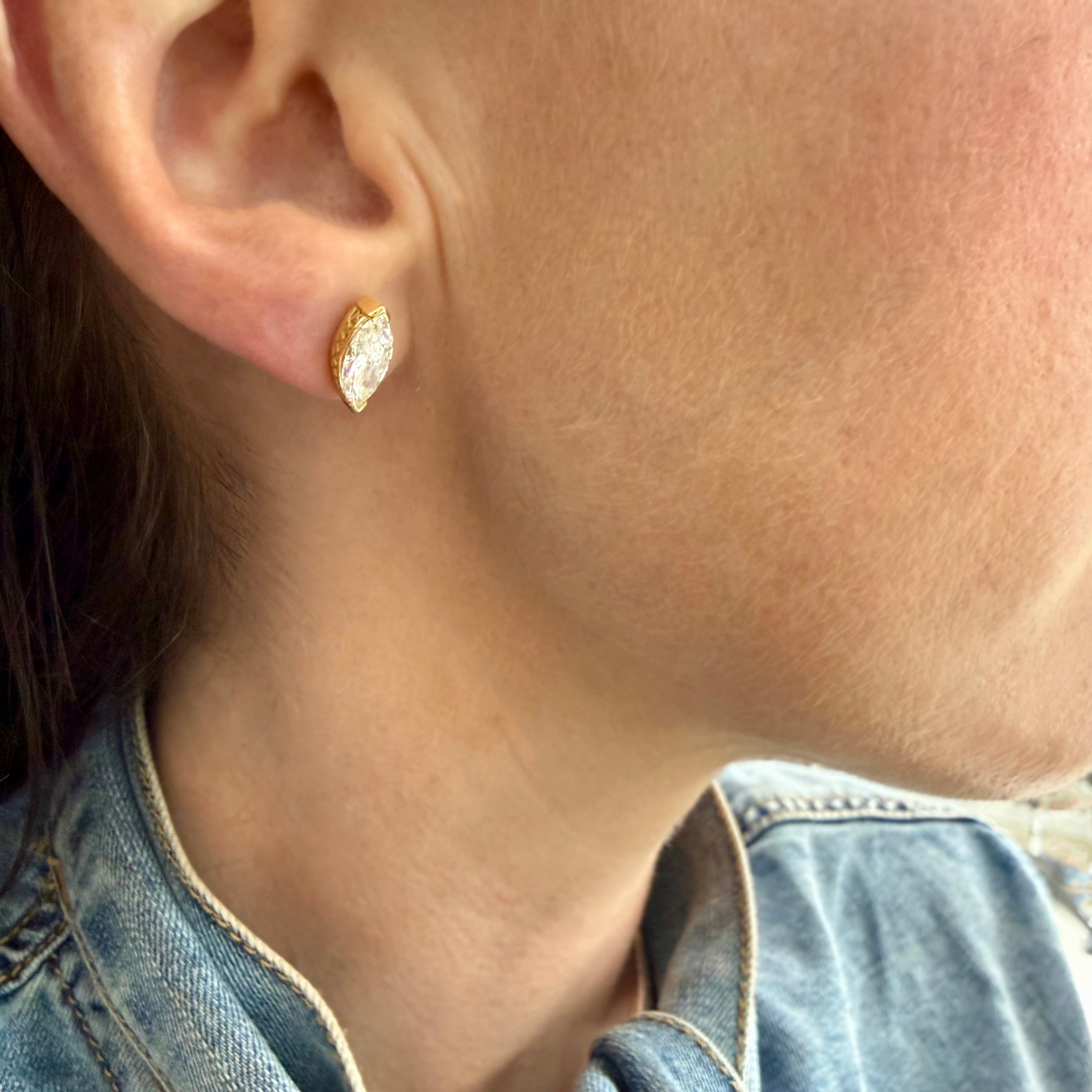 18K Yellow Gold Crownwork® Marquise Diamond Stud Earrings