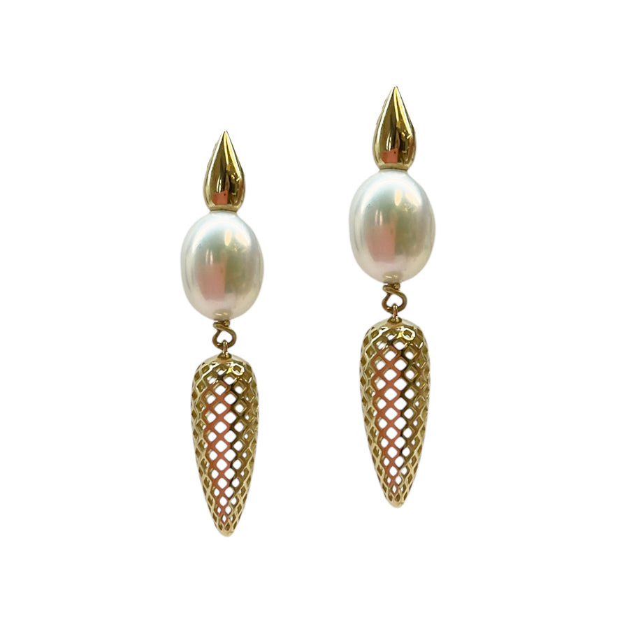 Pearl and Crownwork Spear Earrings