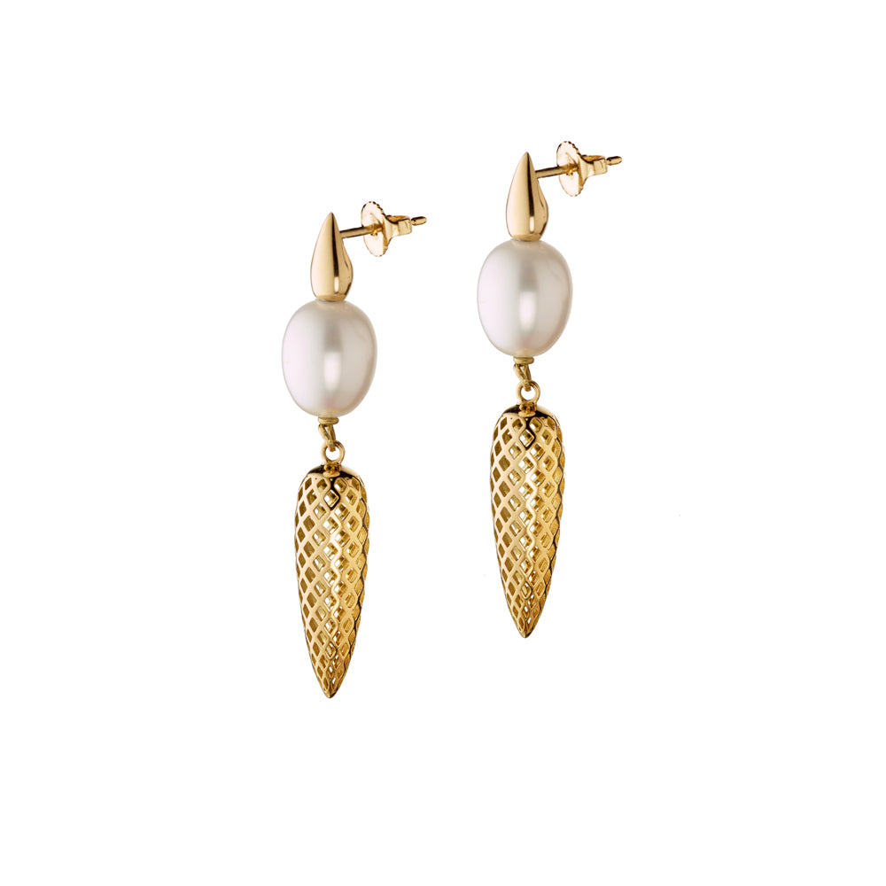 Pearl and Crownwork Spear Earrings