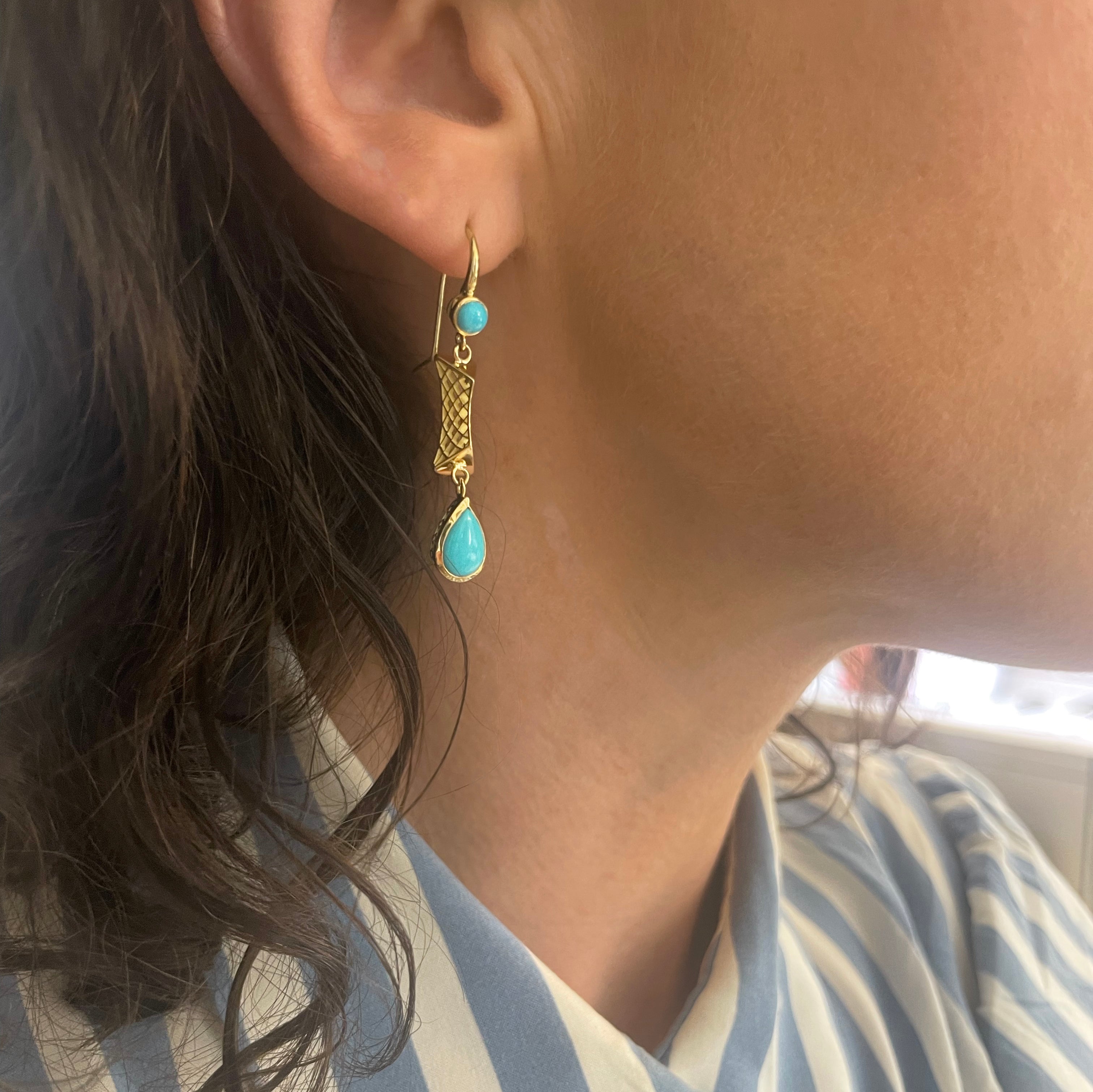 Elongated Crownwork® Pyramid and Turquoise Earring